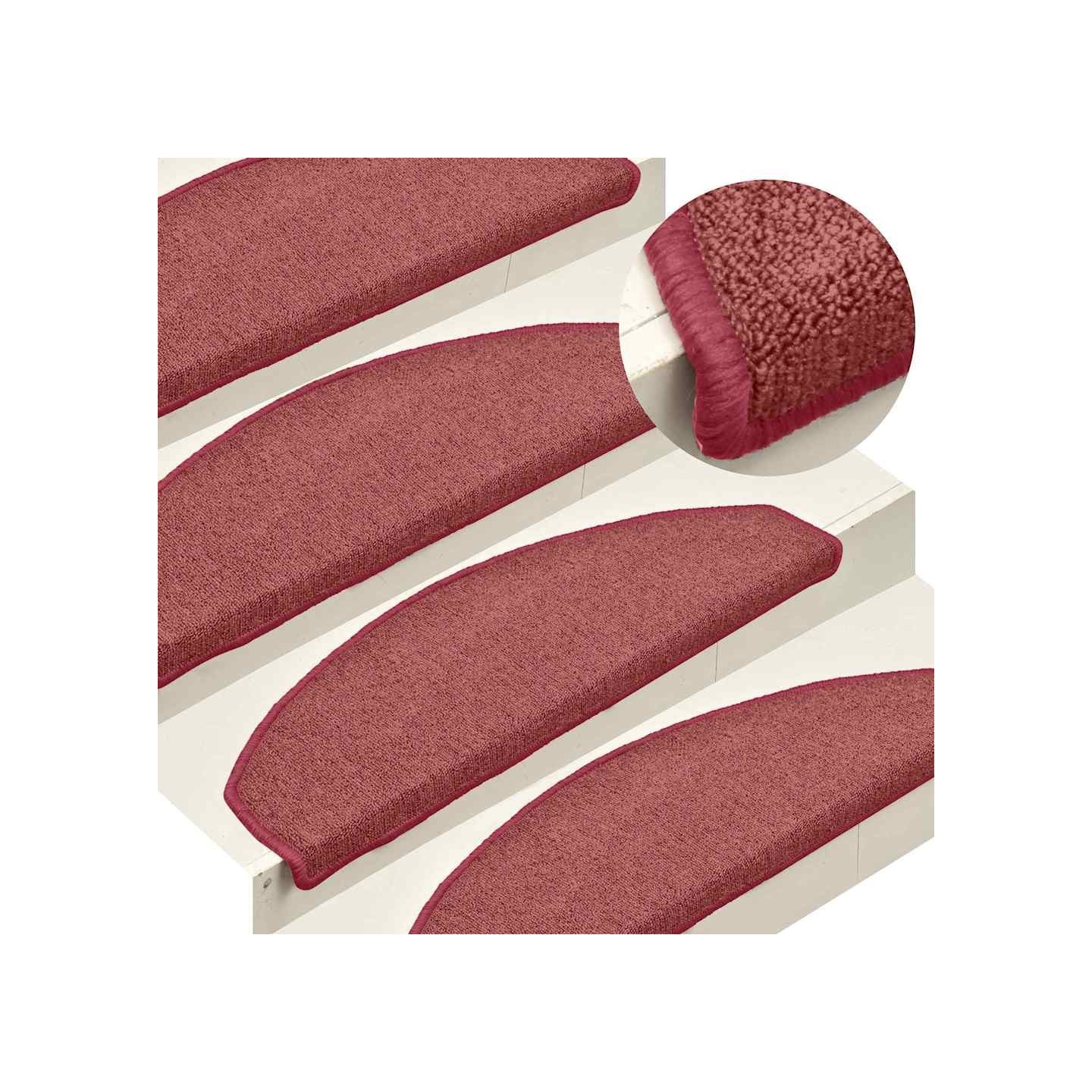 Tapis d'escalier 15 pièces 65 x 24 x 4 cm Bordeaux Demi-rond Grand