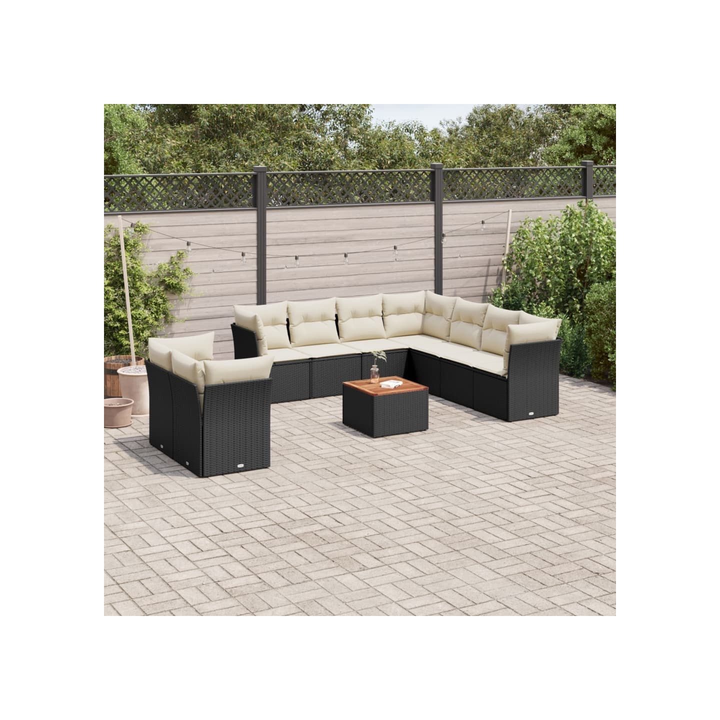 Salon de jardin 10 pcs avec coussins noir résine tressée