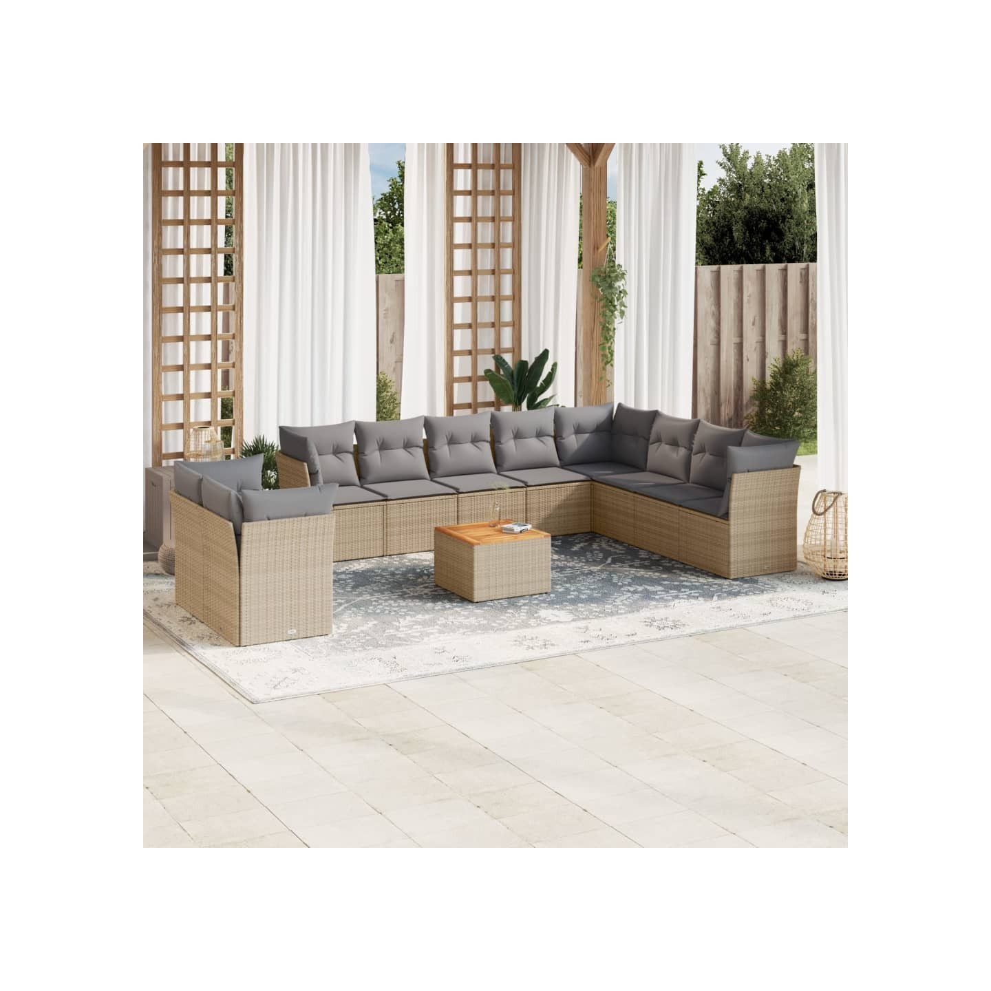 Salon de jardin 11 pcs avec coussins beige résine tressée