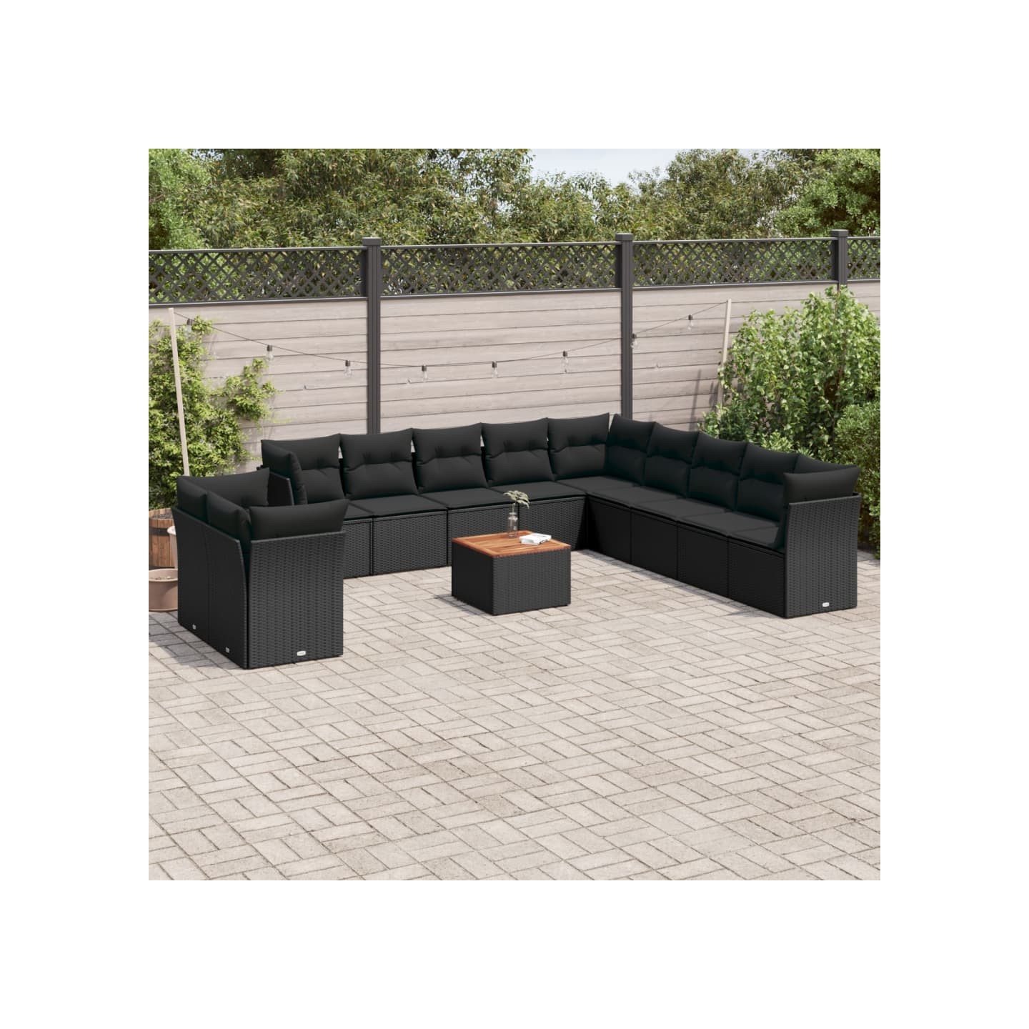 Salon de jardin 12 pcs avec coussins noir résine tressée