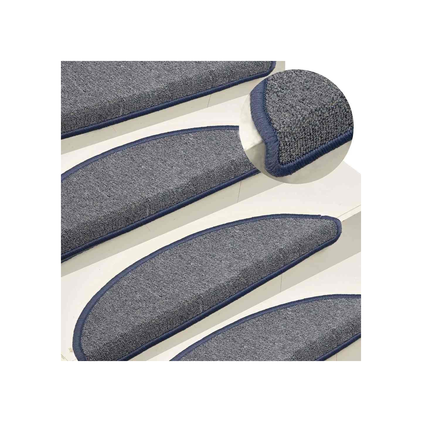 Tapis d'escalier 15 pièces 56 x 17 x 3 cm Gris clair et bleu Demi-rond