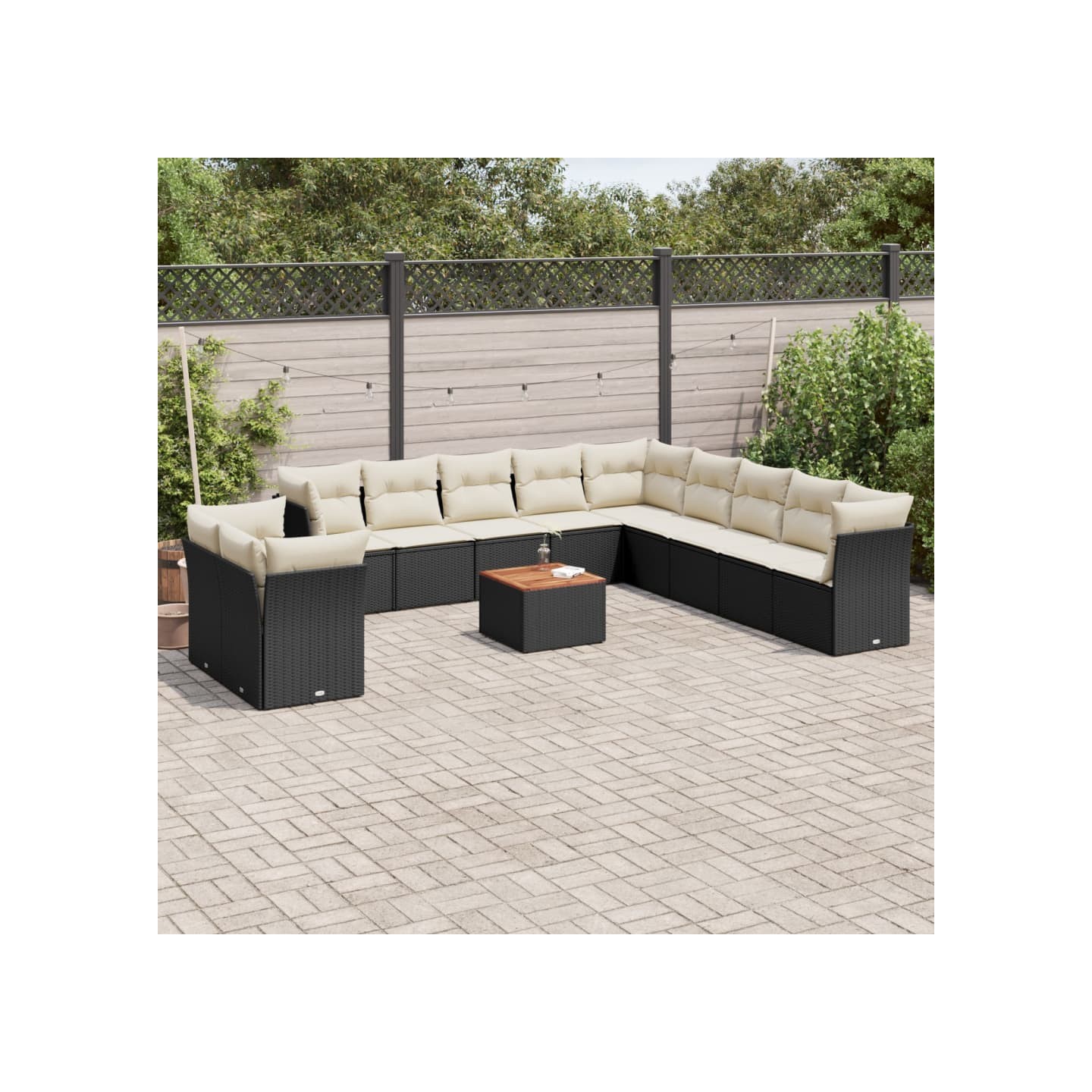 Salon de jardin 12 pcs avec coussins noir résine tressée