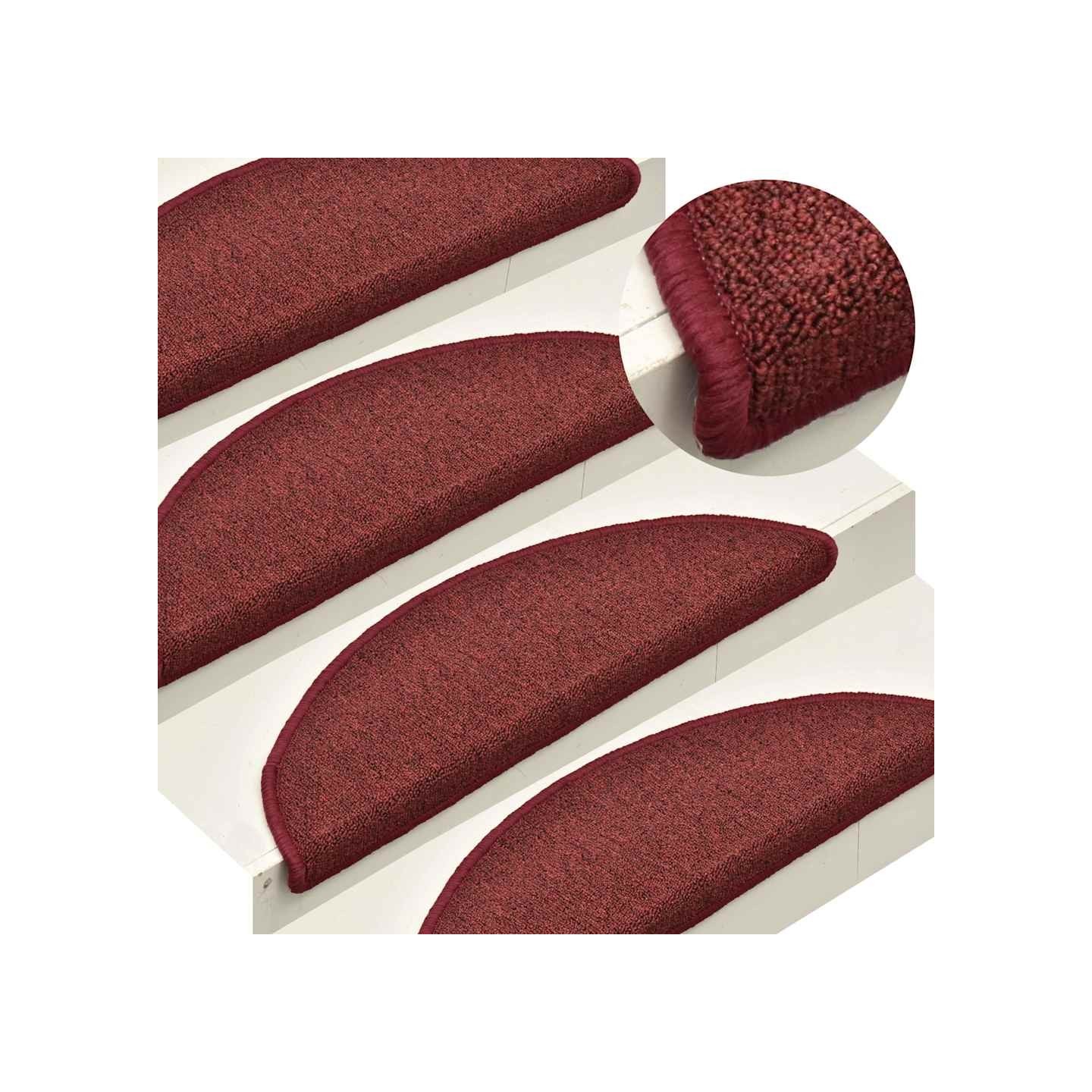 Tapis d'escalier 15 pièces 56 x 17 x 3 cm Bordeaux Demi-rond