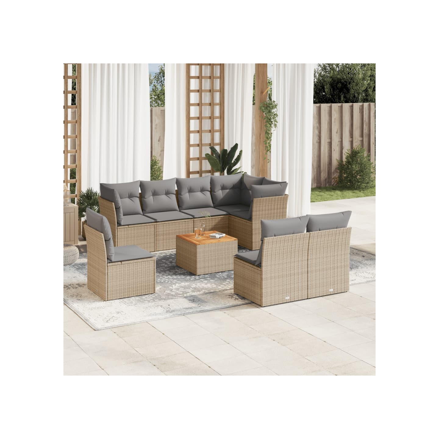 Salon de jardin avec coussins 9 pcs beige résine tressée