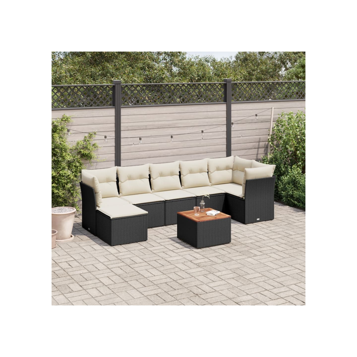 Salon de jardin 8 pcs avec coussins noir résine tressée