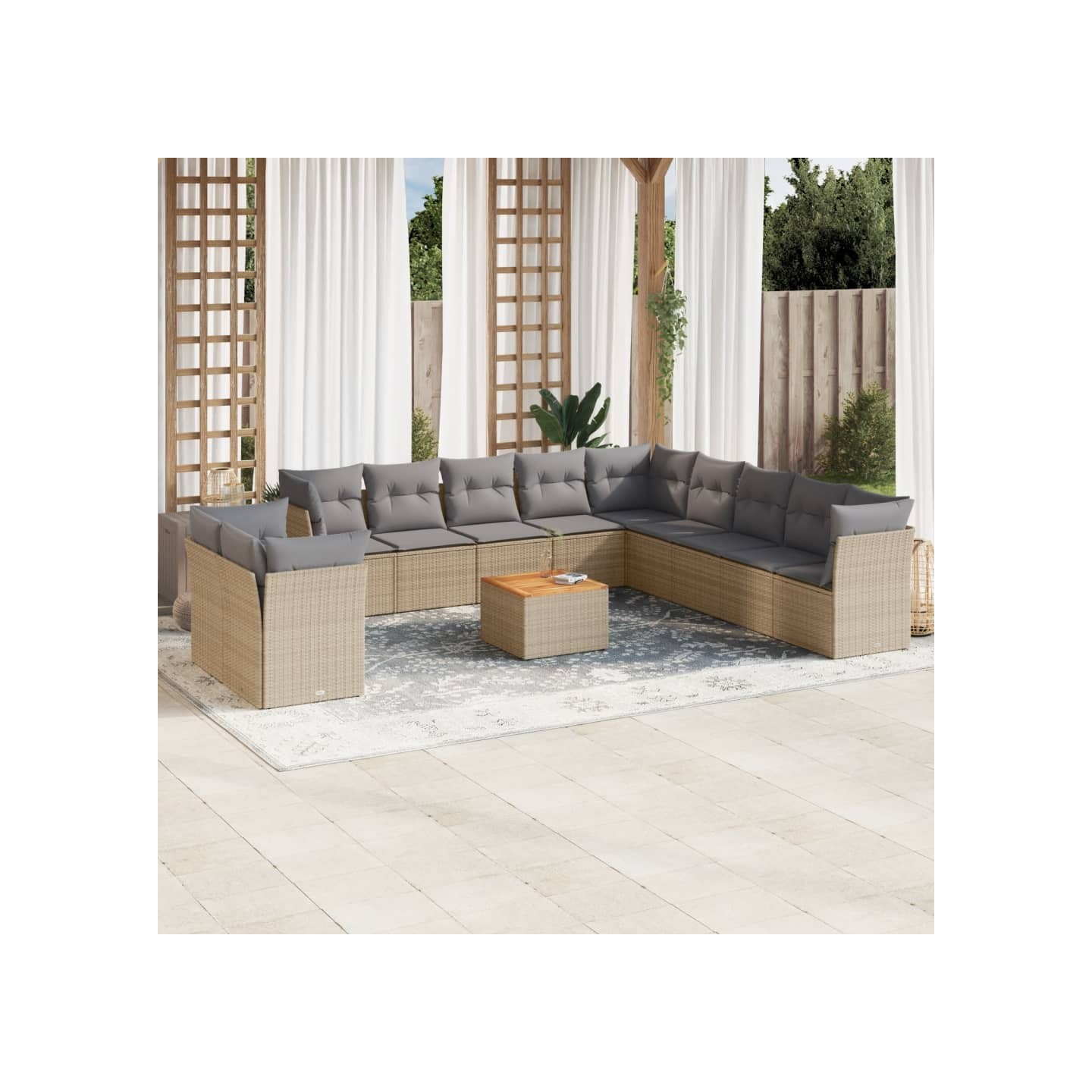 Salon de jardin avec coussins 12 pcs beige résine tressée