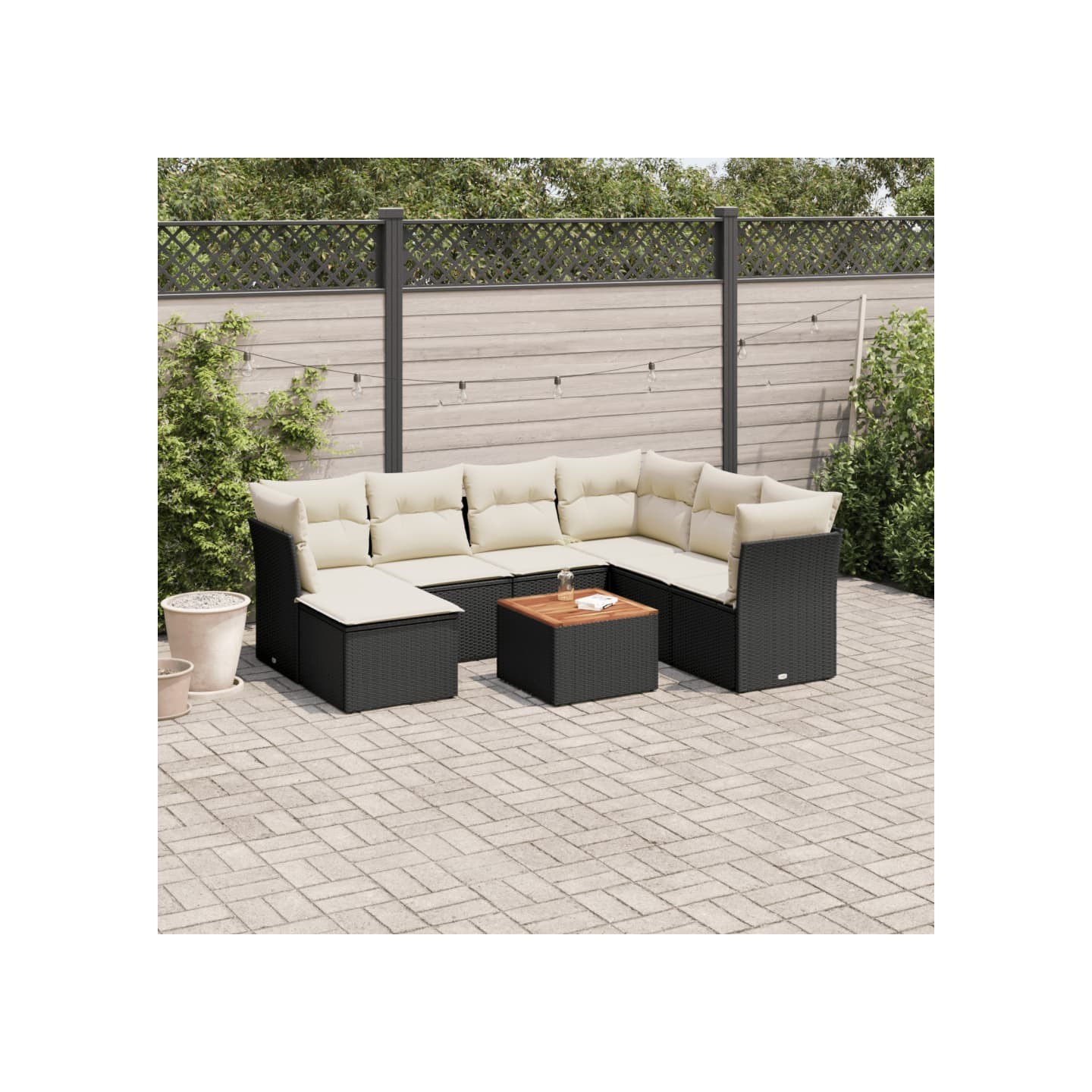 Salon de jardin 8 pcs avec coussins noir résine tressée