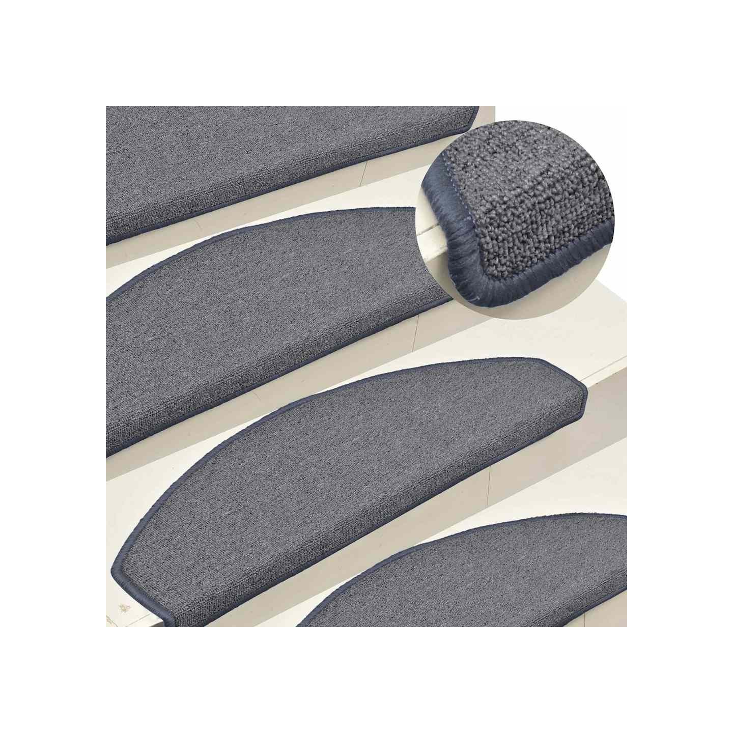Tapis d'escalier 15 pièces 65 x 24 x 4 cm Gris clair et bleu Demi-rond Grand