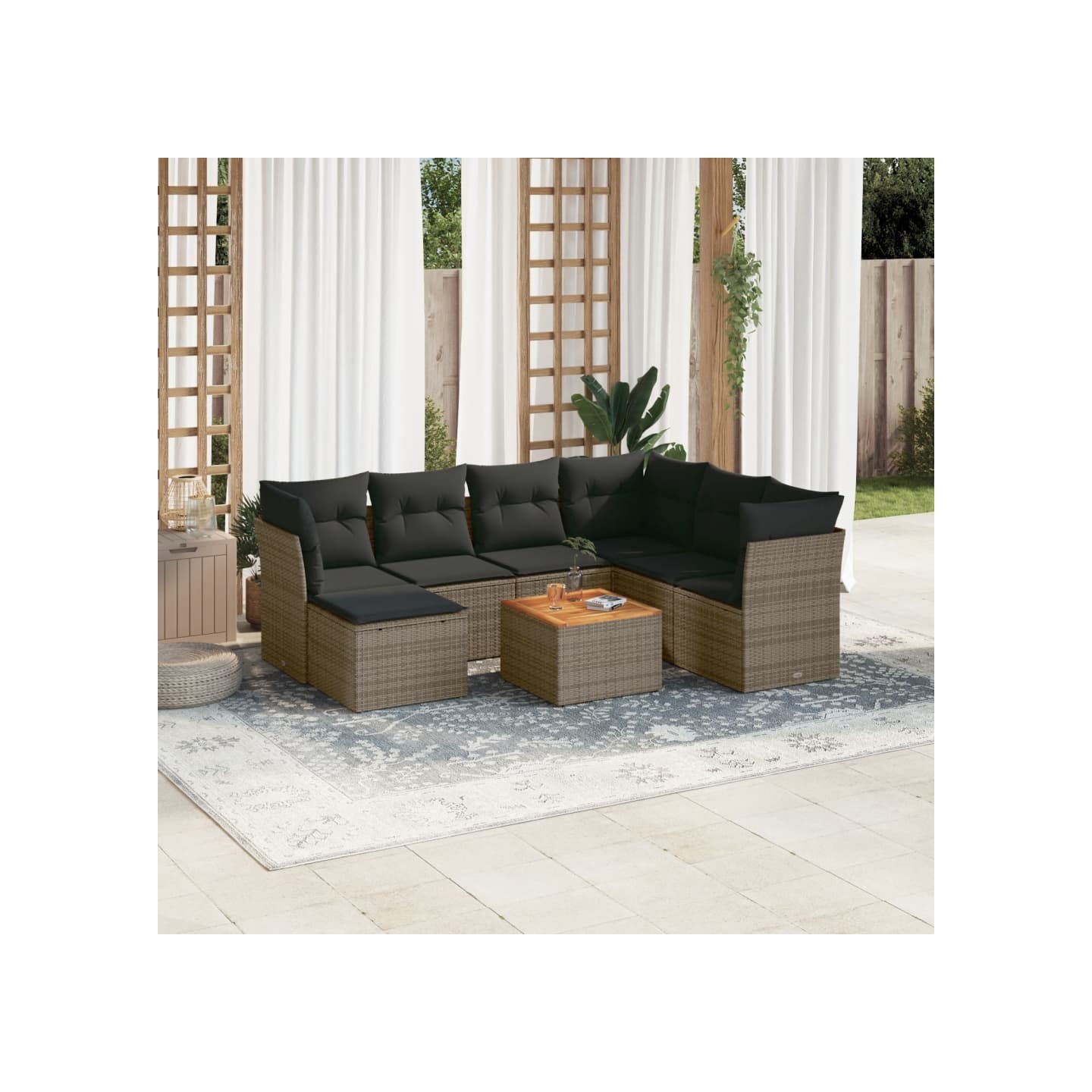 Salon de jardin 8 pcs avec coussins gris résine tressée