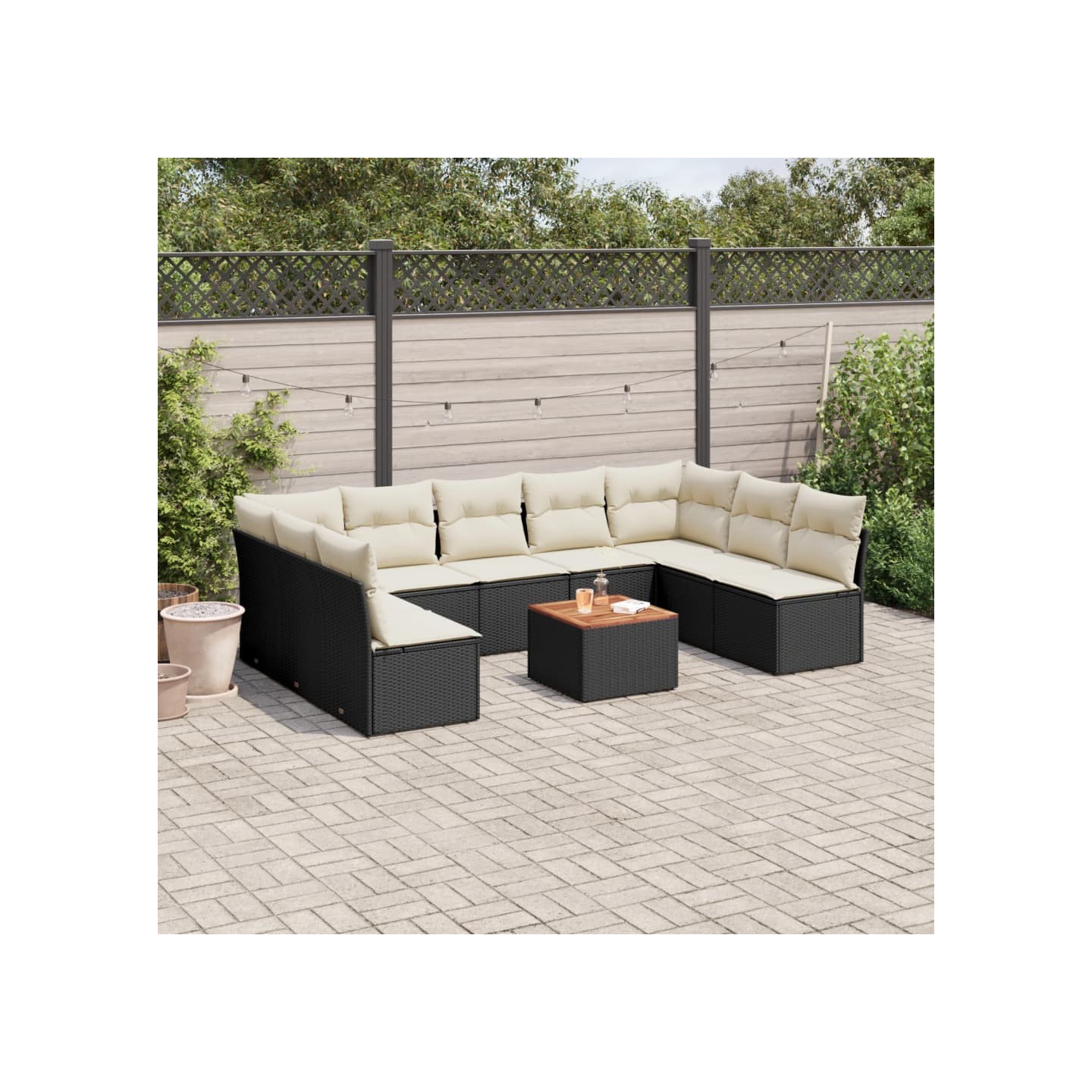 Salon de jardin 10 pcs avec coussins noir résine tressée