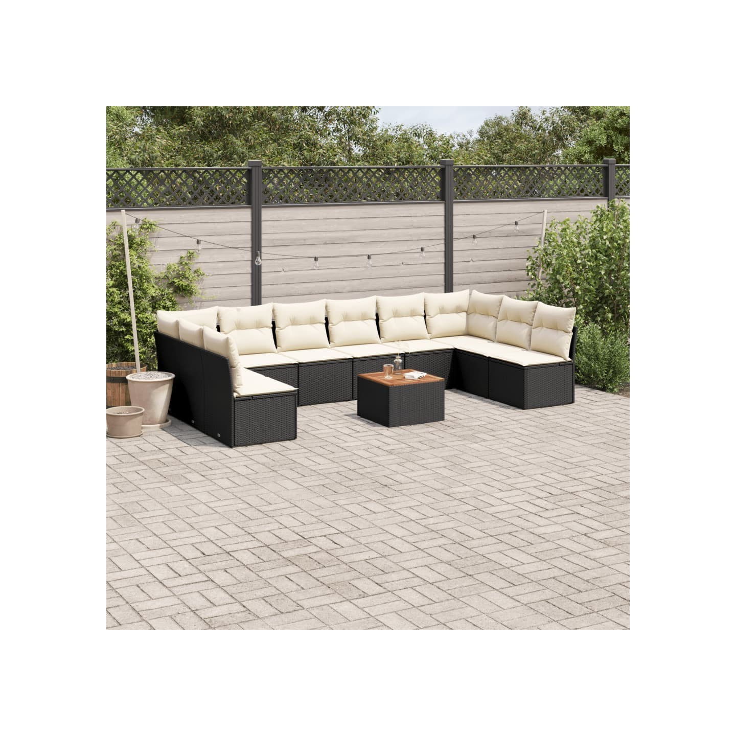 Salon de jardin 11 pcs avec coussins noir résine tressée