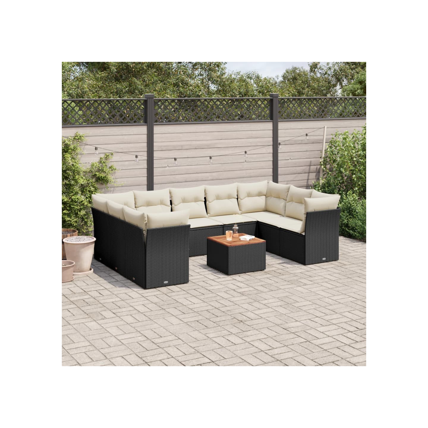 Salon de jardin 10 pcs avec coussins noir résine tressée