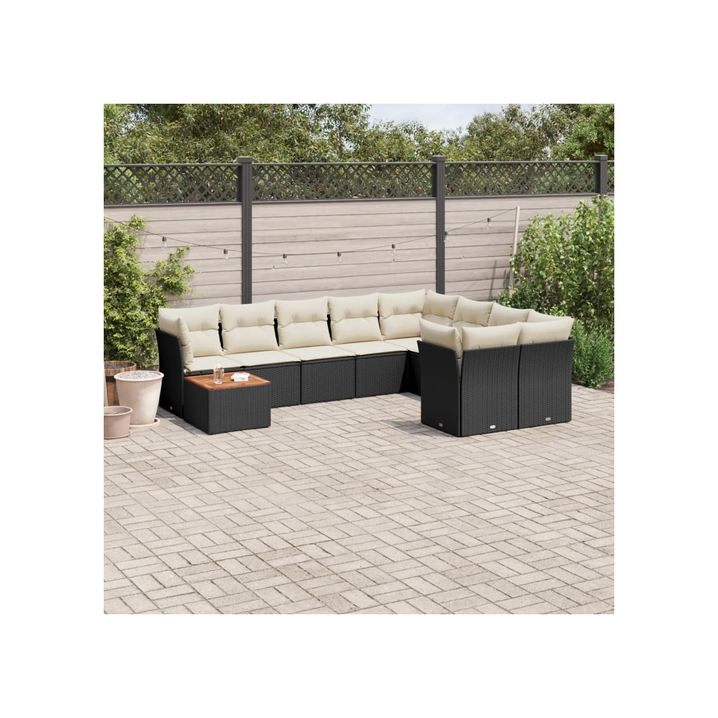 Salon de jardin 10 pcs avec coussins noir résine tressée