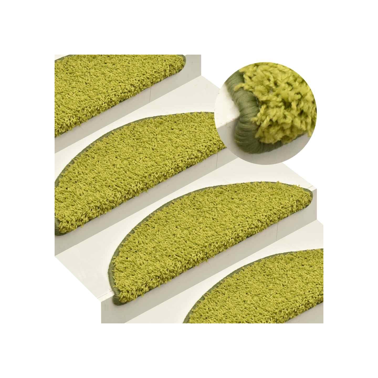 Tapis d'escalier 15 pièces 65 x 21 x 4 cm Vert Demi-rond Grand