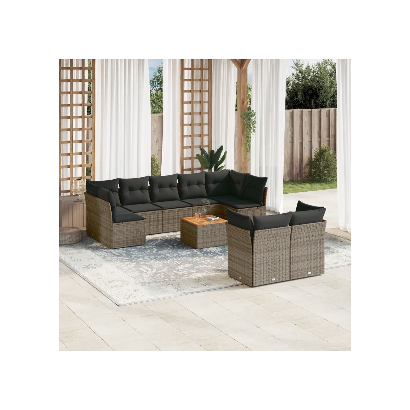 Salon de jardin avec coussins 10 pcs gris résine tressée