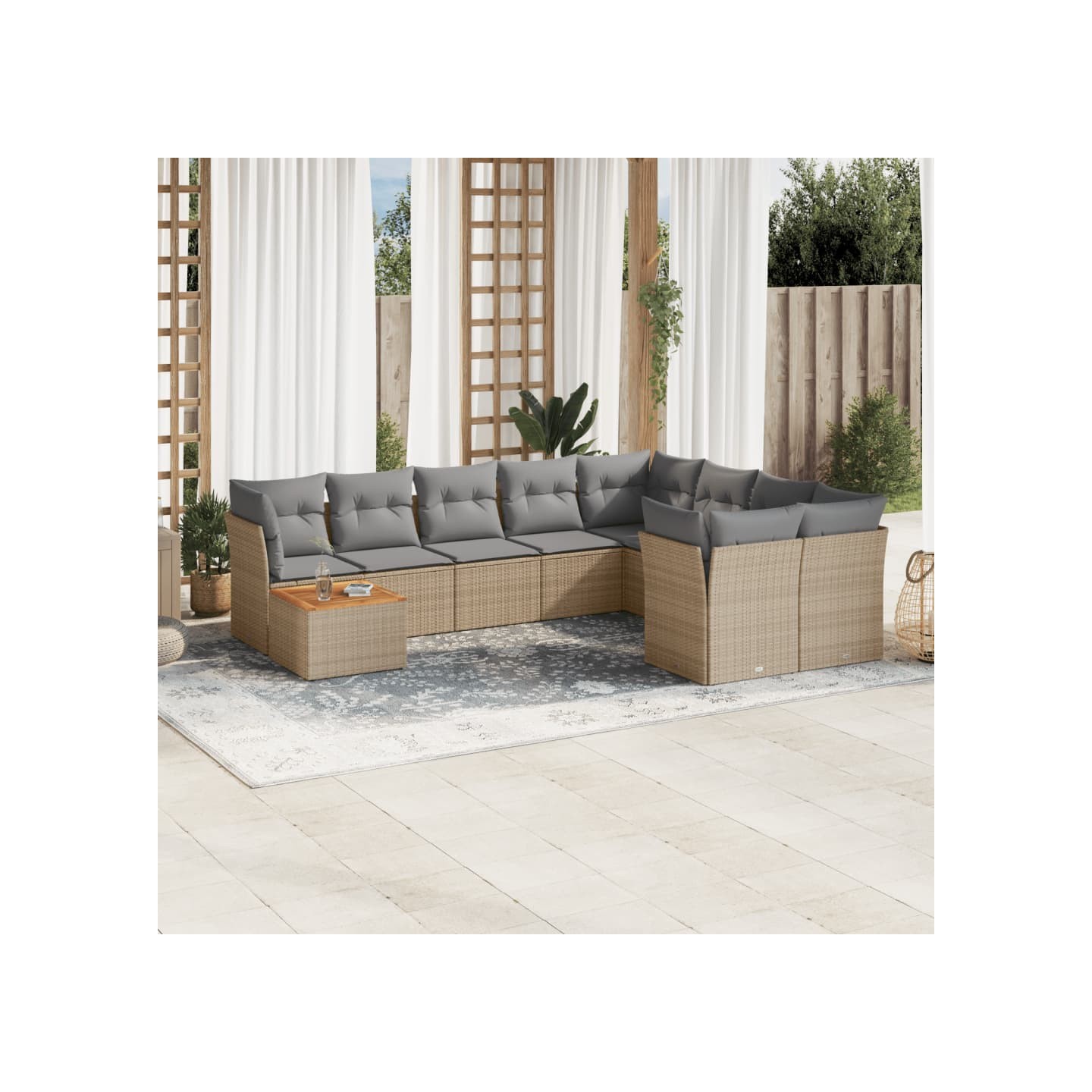 Salon de jardin avec coussins 10 pcs beige résine tressée