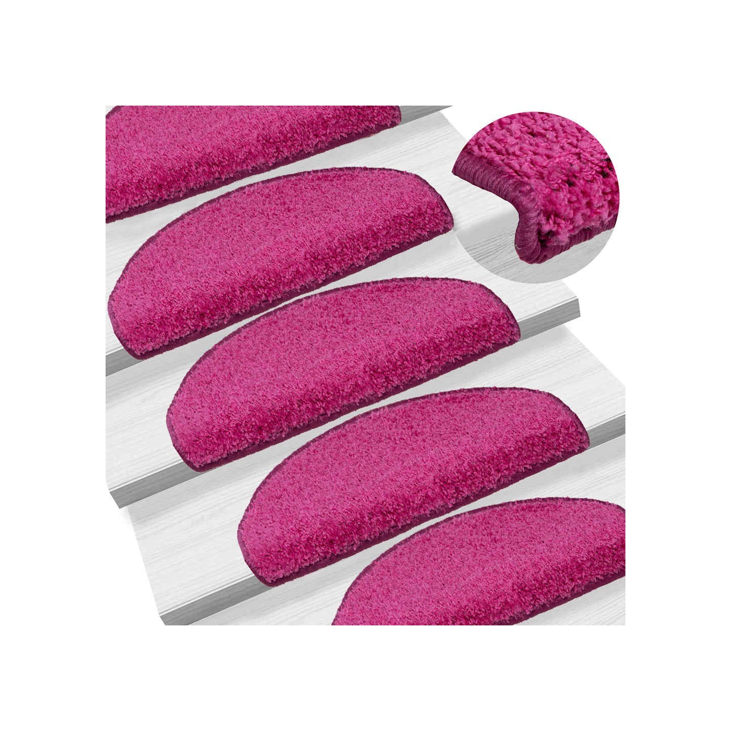 Tapis d'escalier 15 pièces 65 x 21 x 4 cm Rose Demi-rond Grand