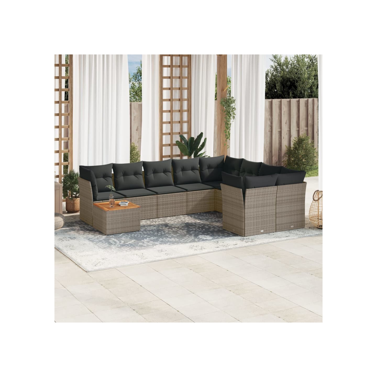 Salon de jardin avec coussins 10 pcs gris résine tressée