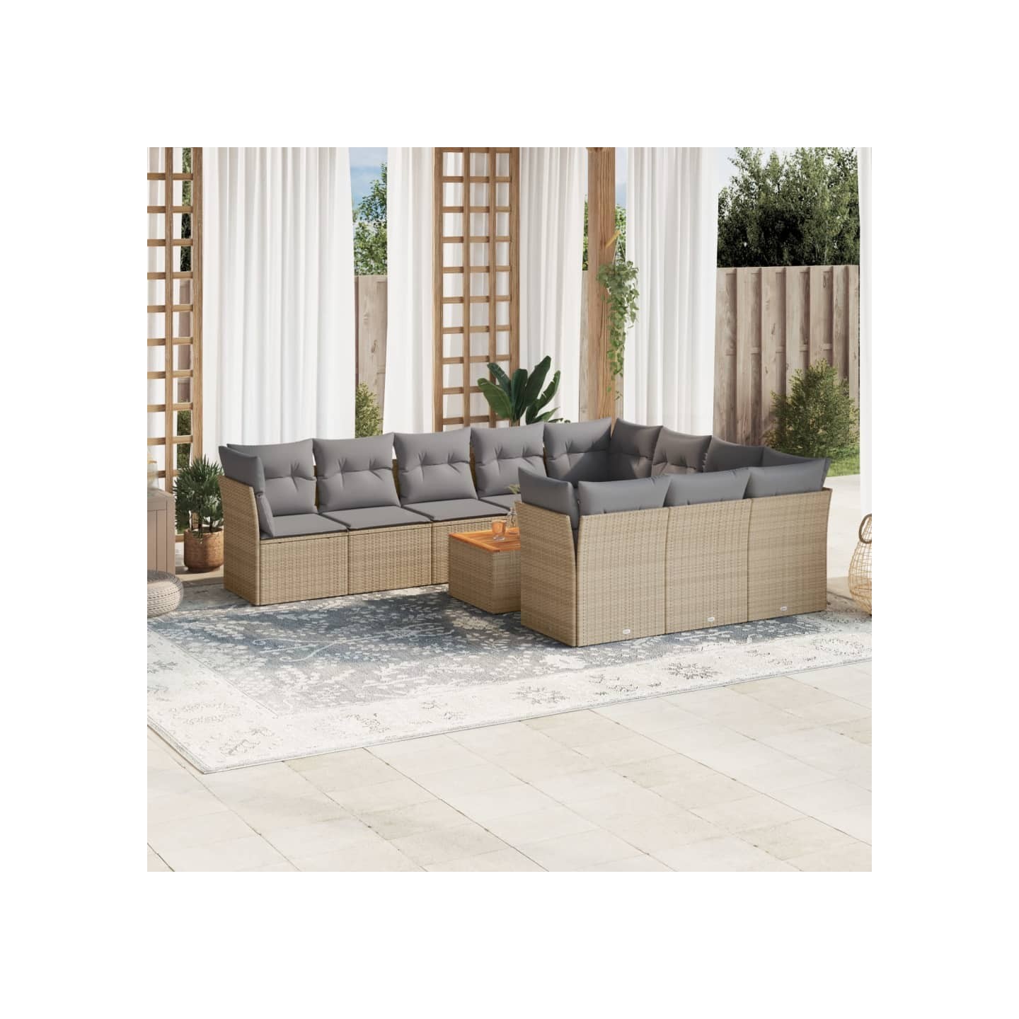 Salon de jardin 11 pcs avec coussins beige résine tressée