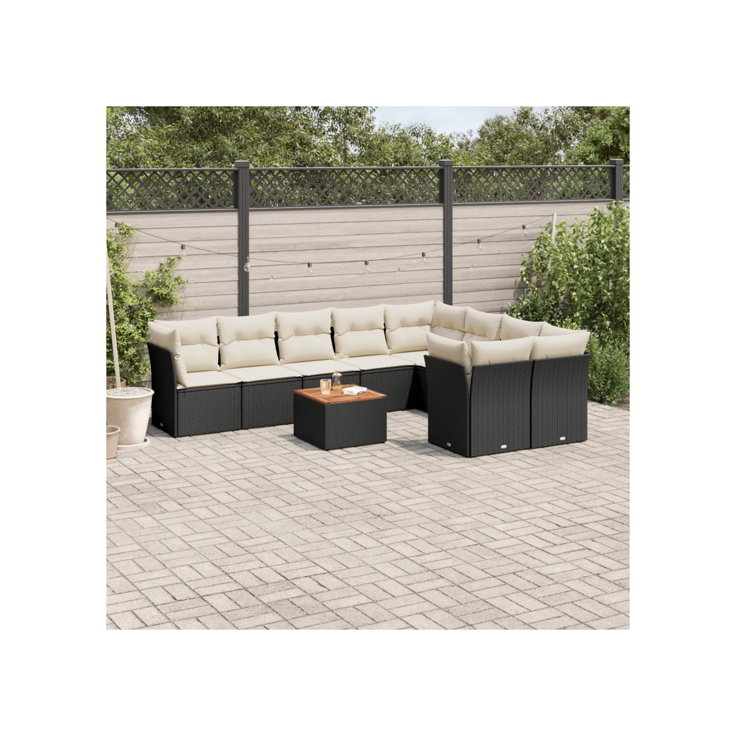 Salon de jardin 10 pcs avec coussins noir résine tressée