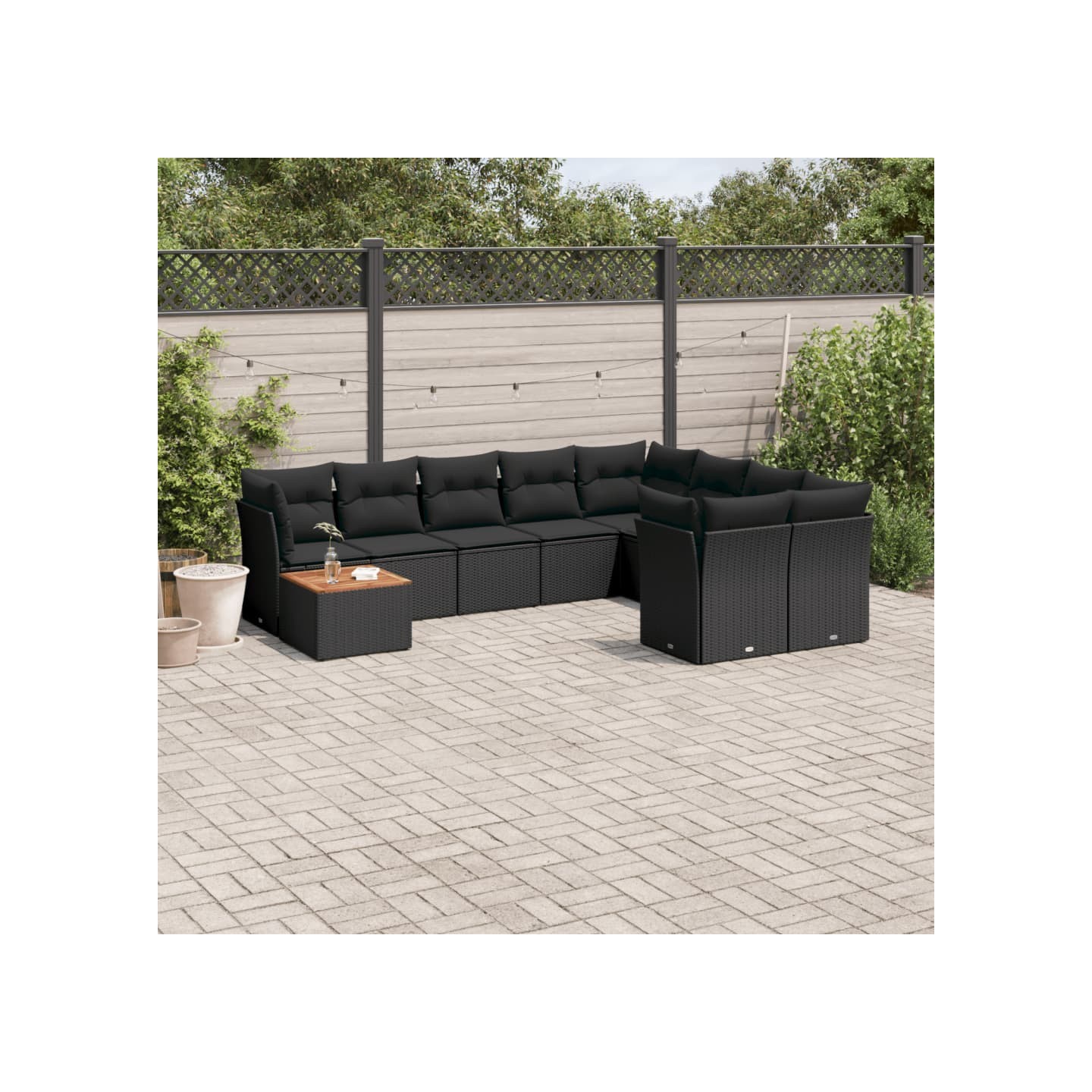 Salon de jardin 10 pcs avec coussins noir résine tressée