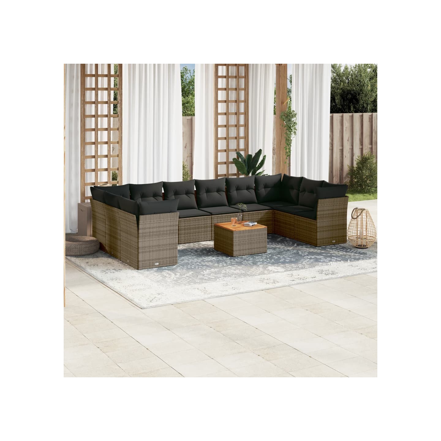 Salon de jardin 11 pcs avec coussins gris résine tressée