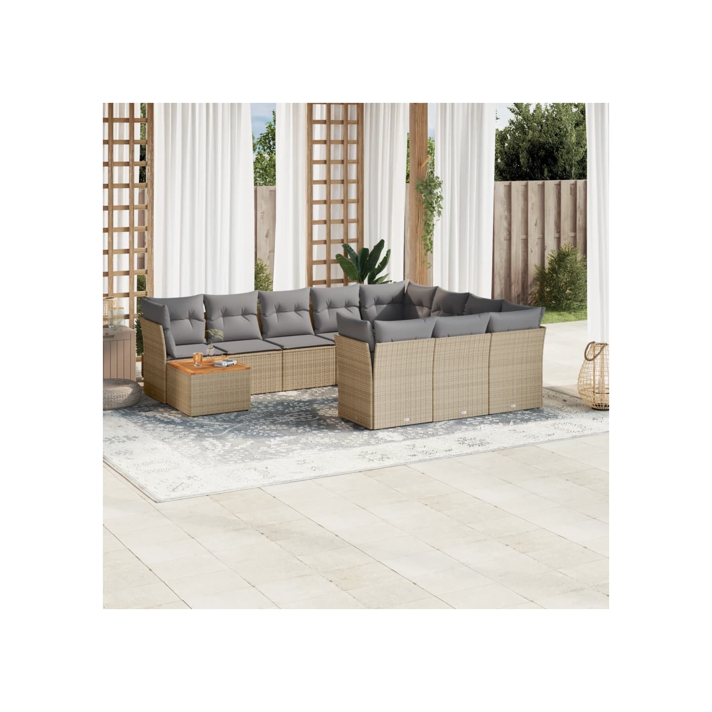 Salon de jardin 11 pcs avec coussins beige résine tressée