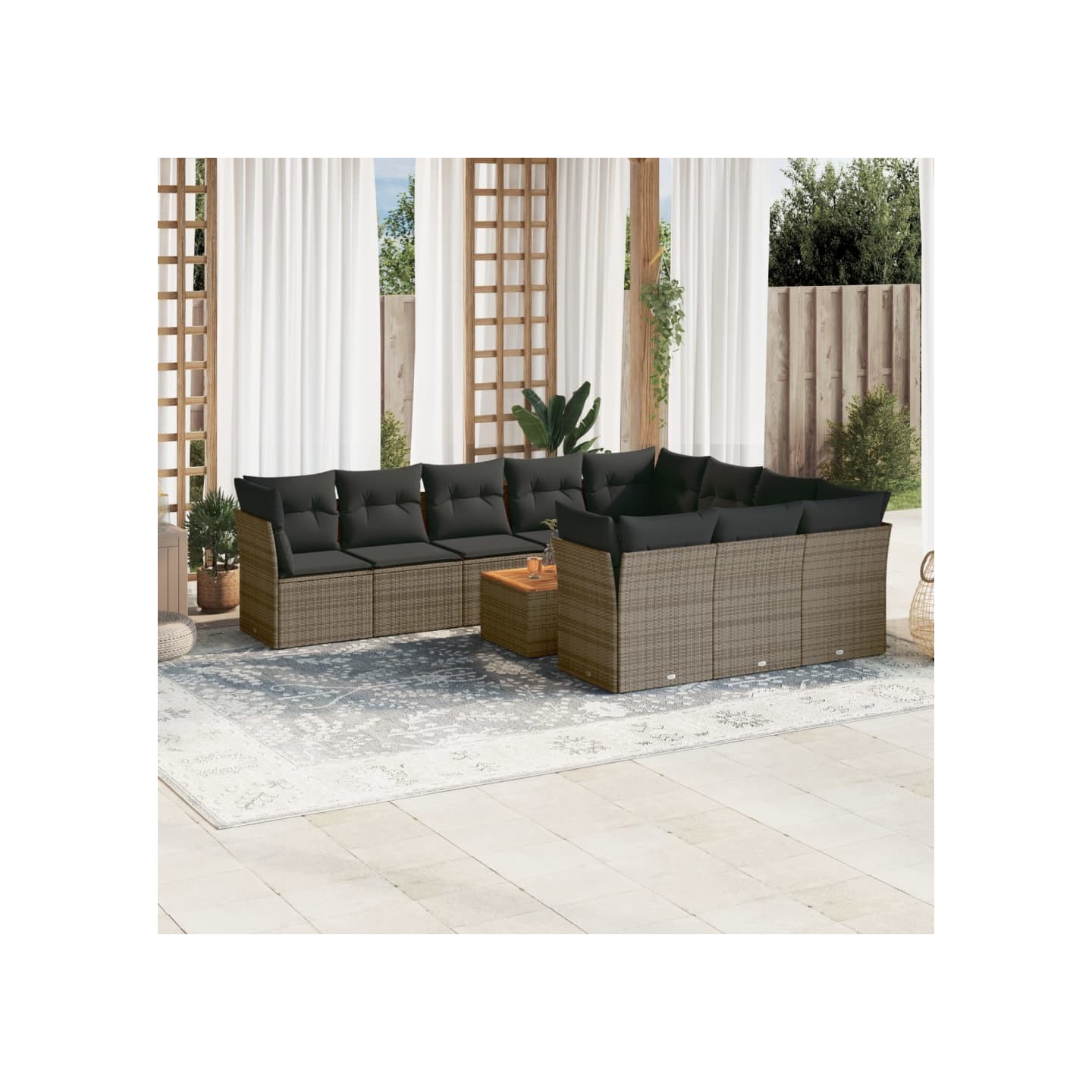 Salon de jardin 11 pcs avec coussins gris résine tressée