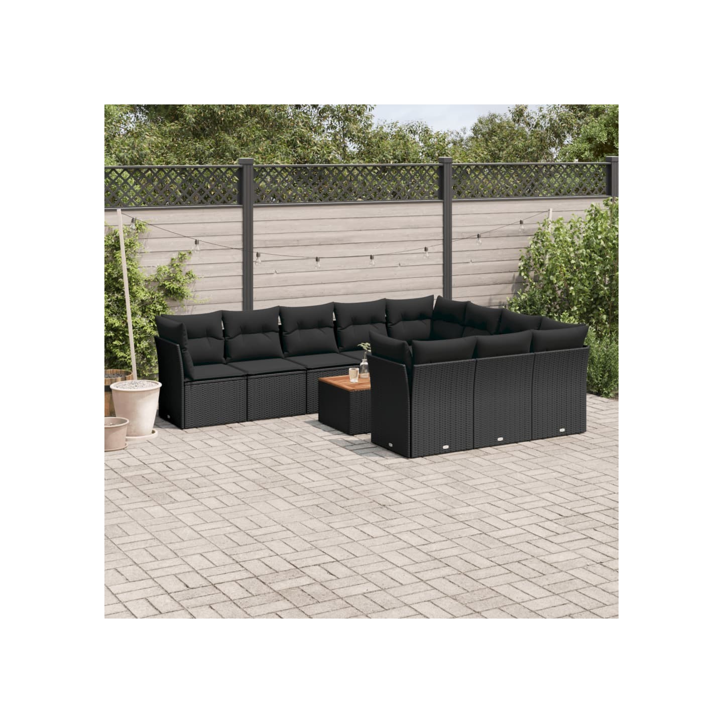 Salon de jardin 11 pcs avec coussins noir résine tressée
