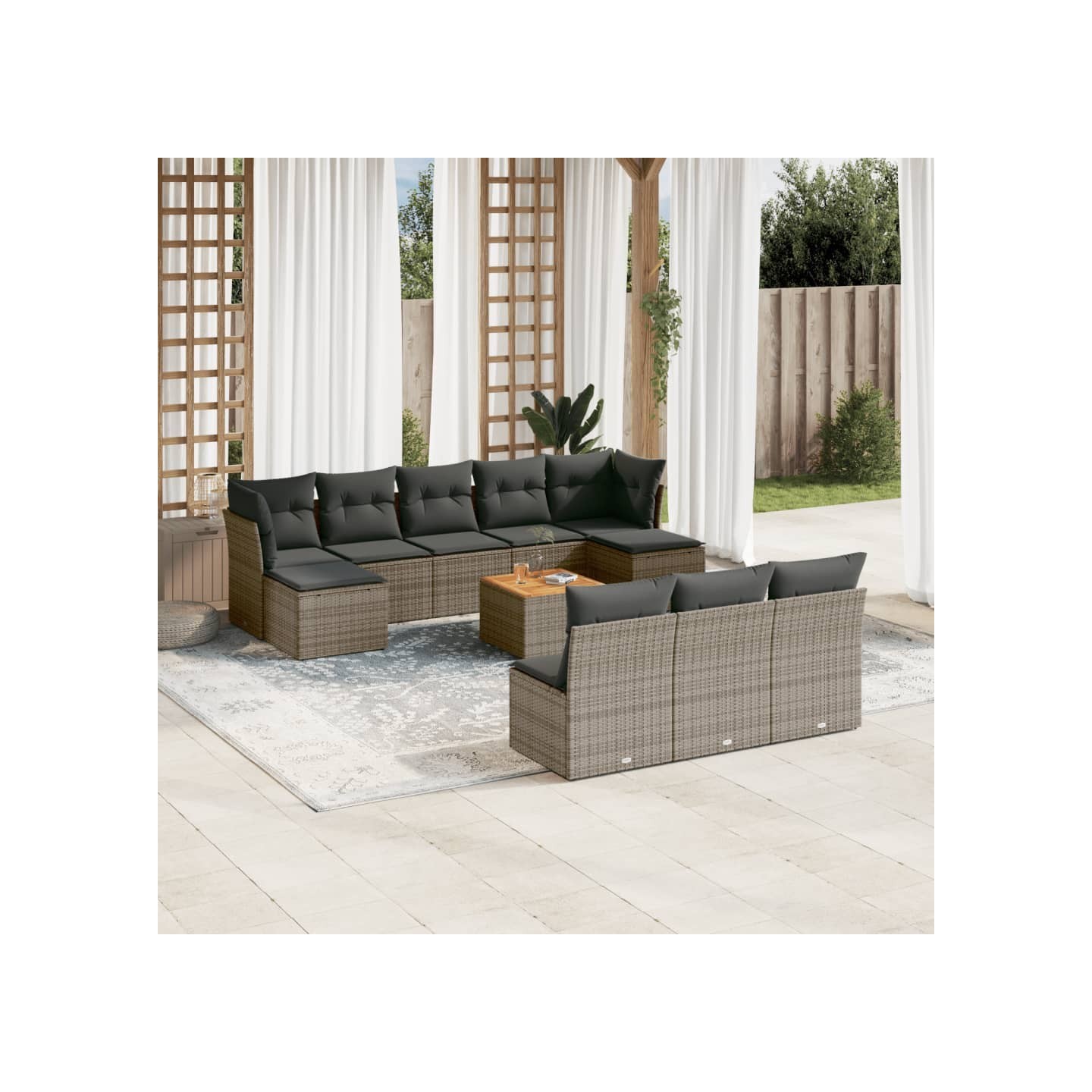 Salon de jardin 11 pcs avec coussins gris résine tressée