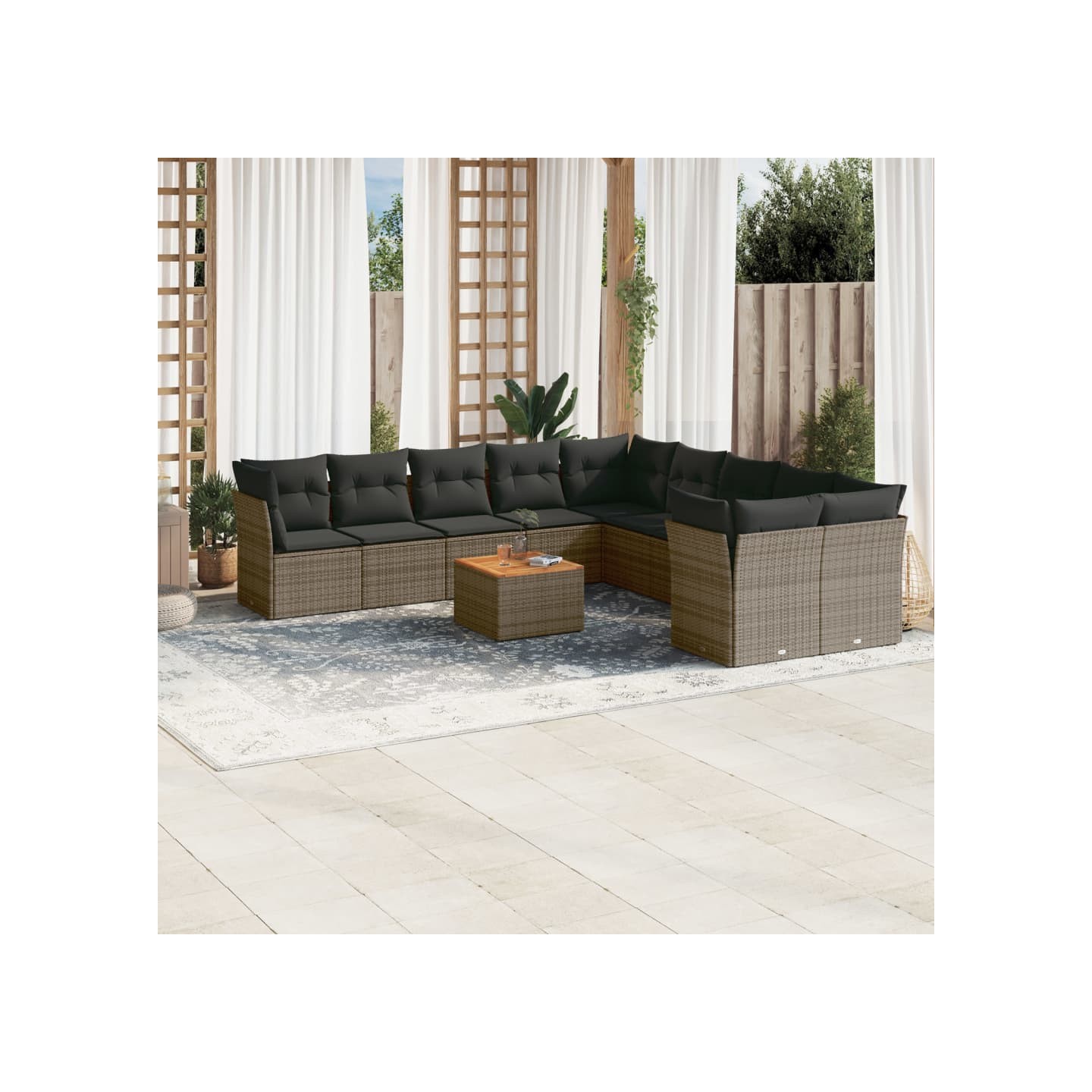 Salon de jardin 11 pcs avec coussins gris résine tressée