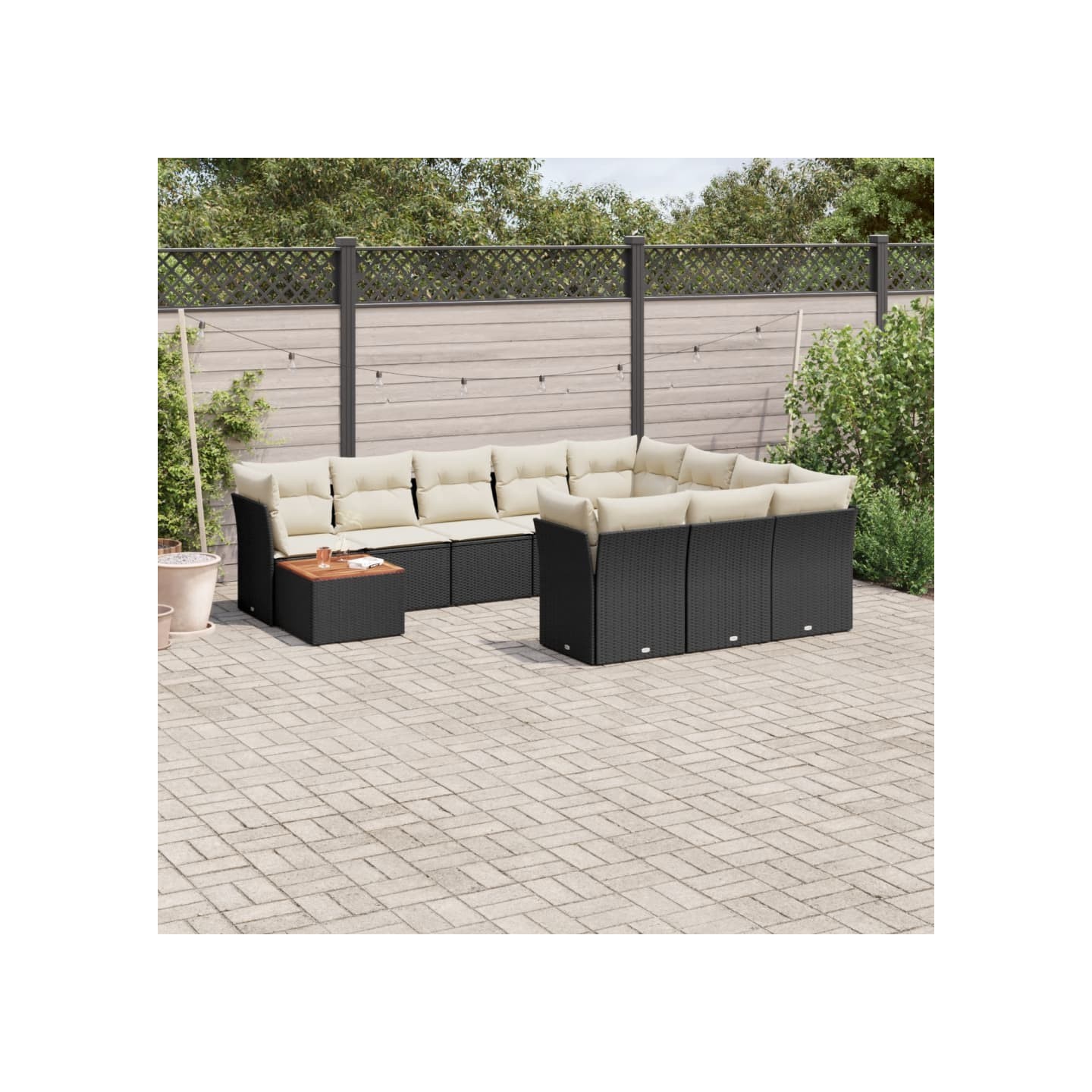 Salon de jardin 11 pcs avec coussins noir résine tressée
