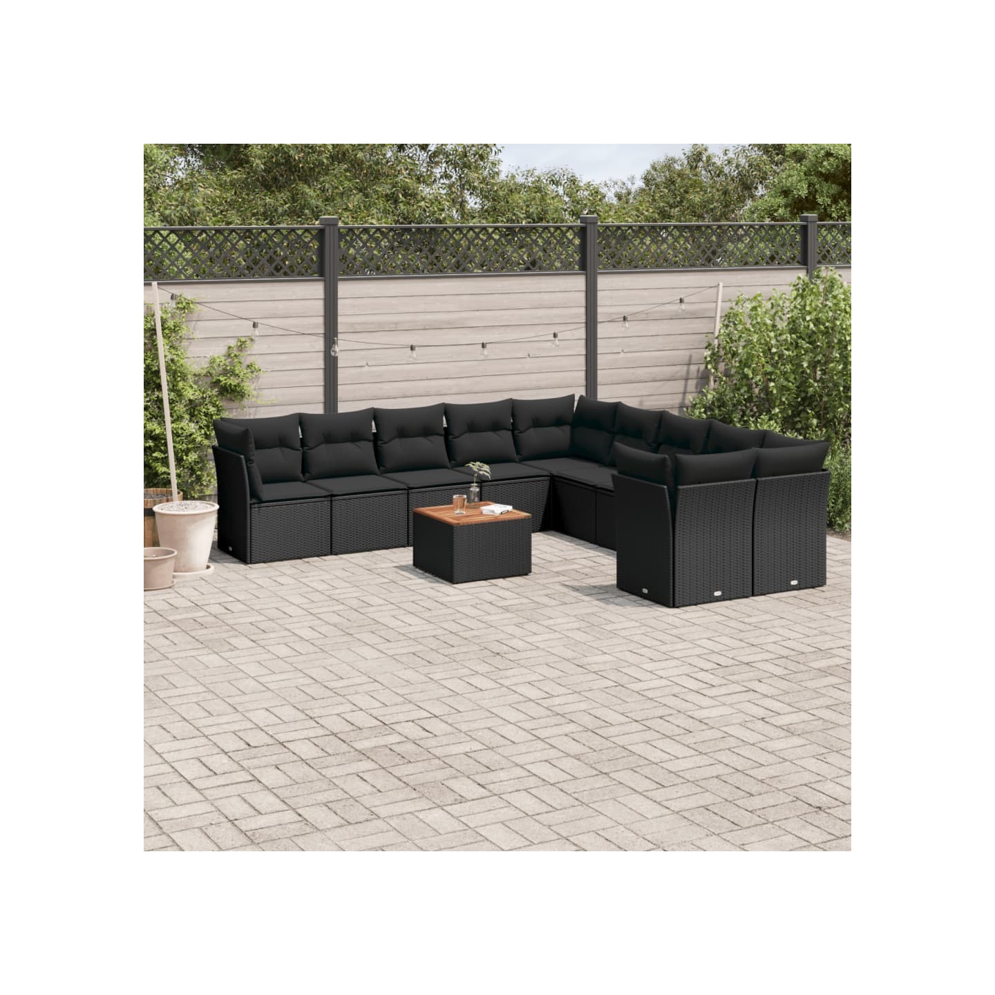 Salon de jardin 11 pcs avec coussins noir résine tressée