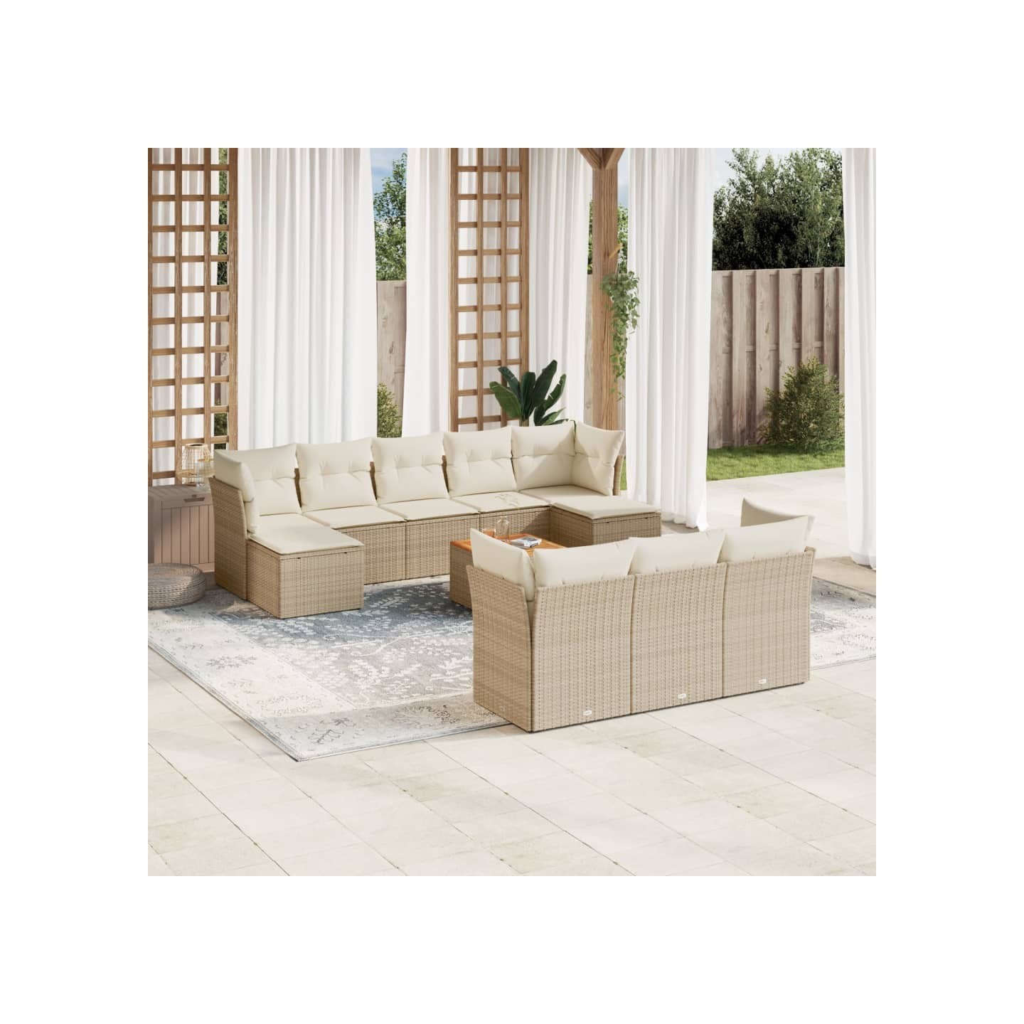 Salon de jardin 11 pcs avec coussins beige résine tressée