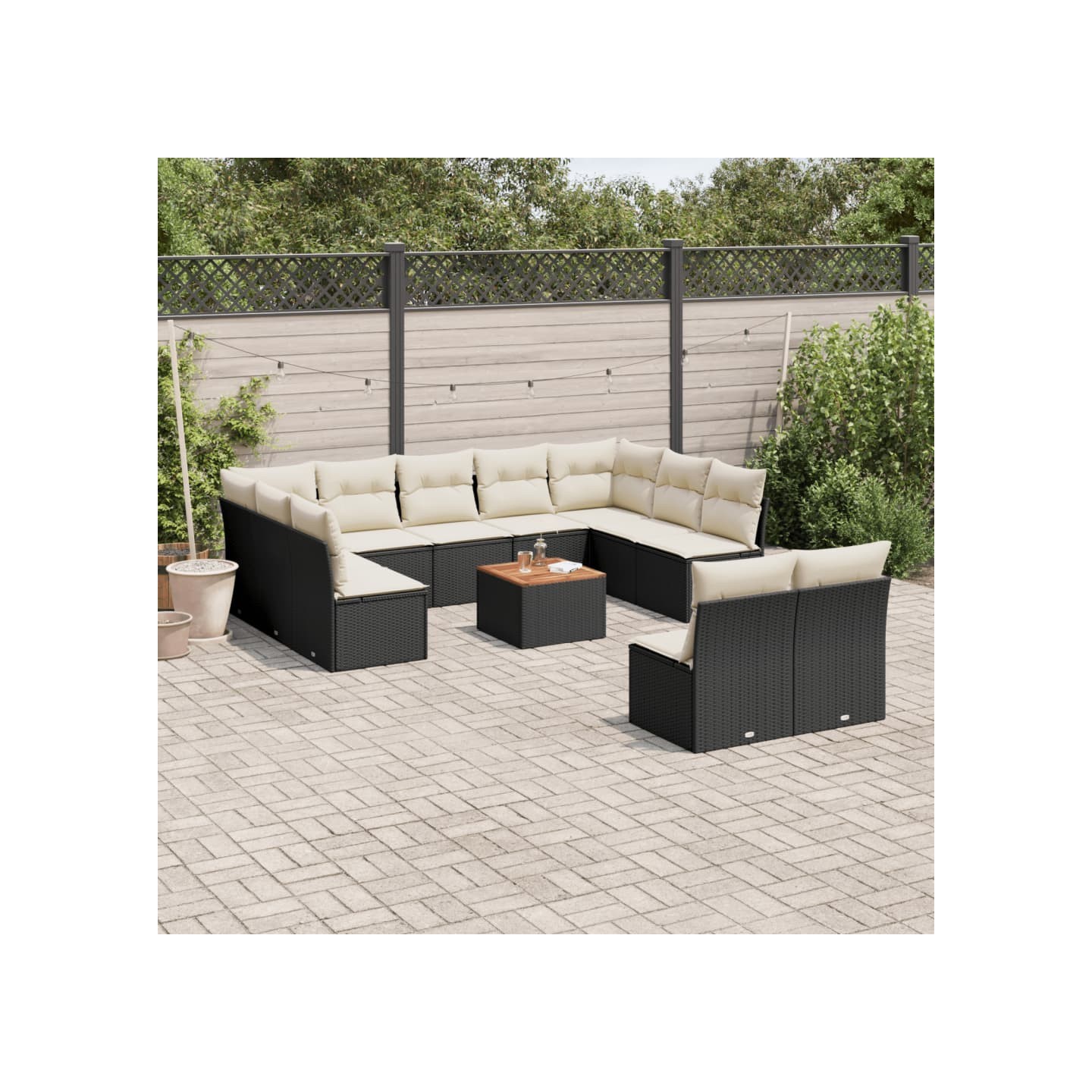 Salon de jardin 12 pcs avec coussins noir résine tressée