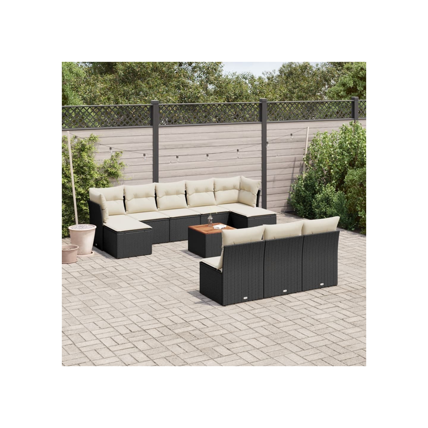 Salon de jardin 11 pcs avec coussins noir résine tressée
