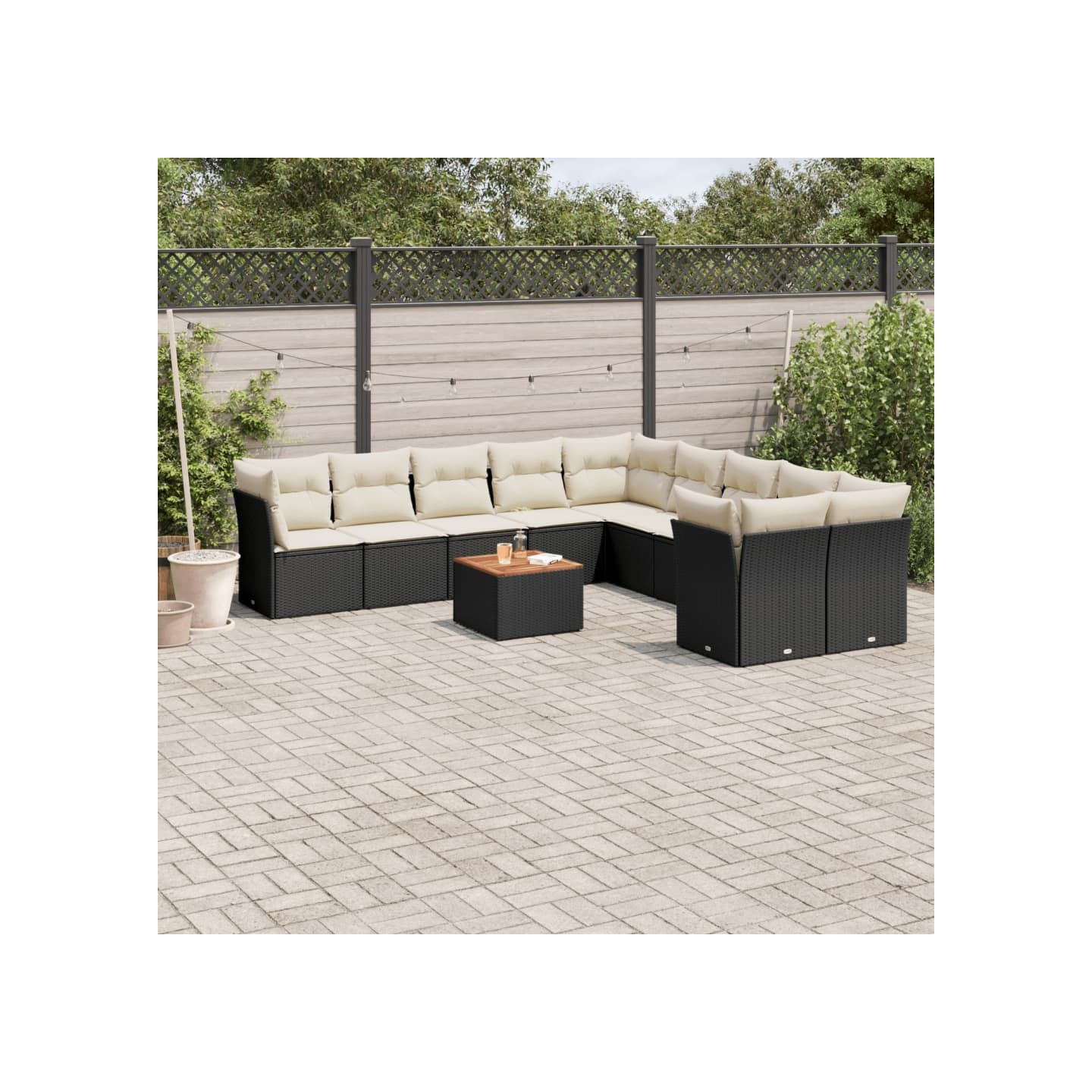 Salon de jardin 11 pcs avec coussins noir résine tressée