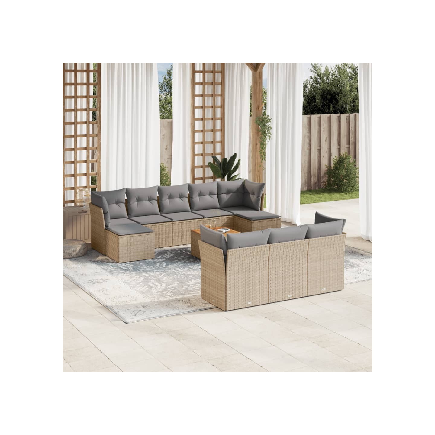 Salon de jardin 11 pcs avec coussins beige résine tressée