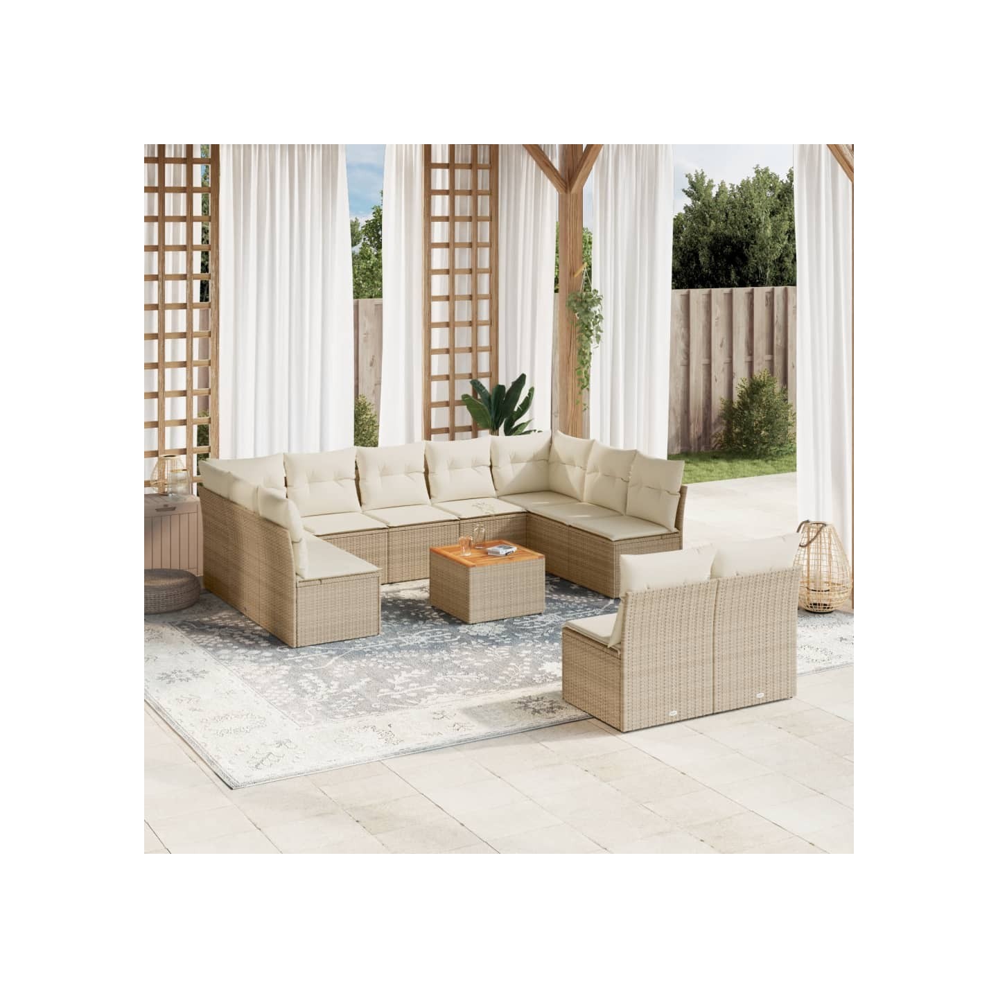 Salon de jardin avec coussins 12 pcs beige résine tressée