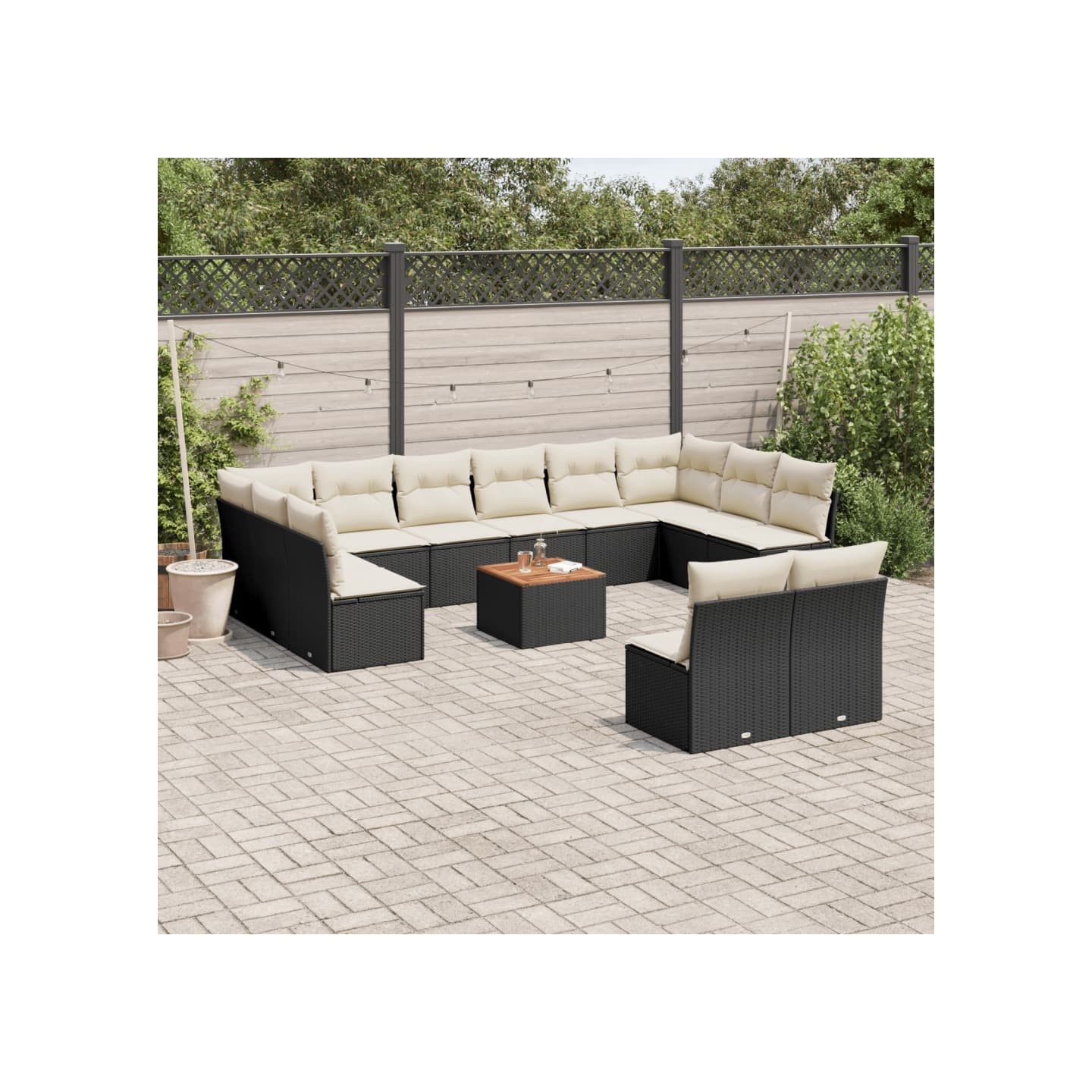Salon de jardin avec coussins 13 pcs noir résine tressée