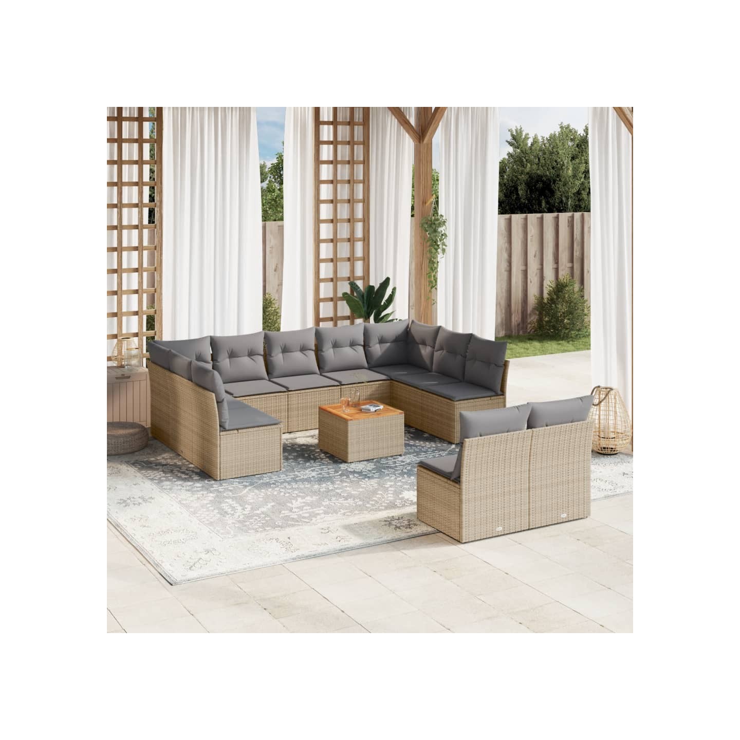 Salon de jardin avec coussins 12 pcs beige résine tressée