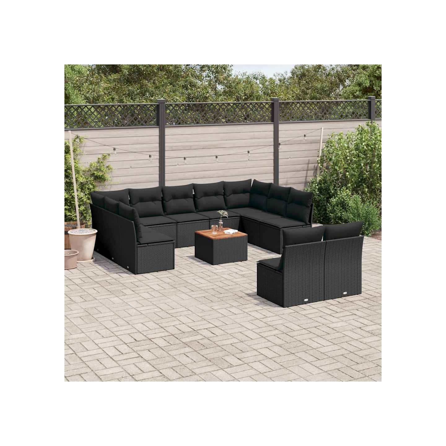 Salon de jardin 12 pcs avec coussins noir résine tressée