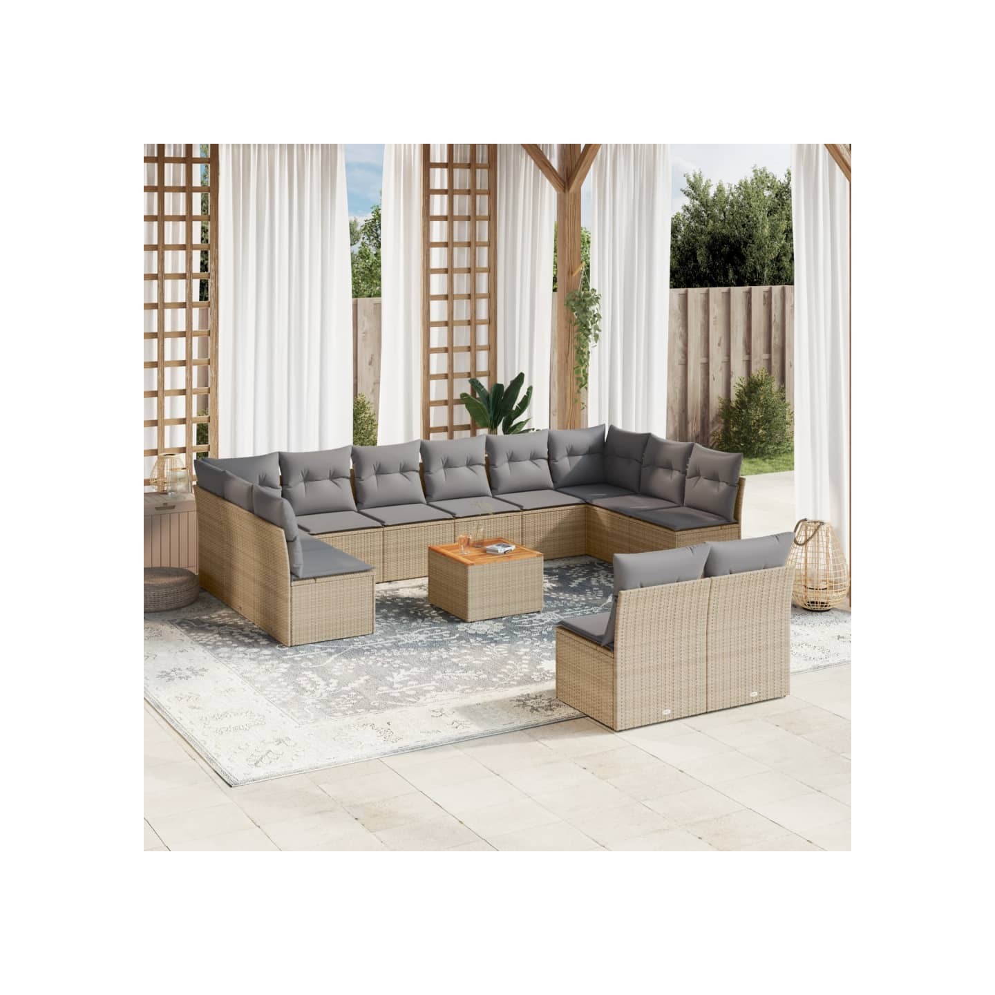Salon de jardin avec coussins 13 pcs beige résine tressée