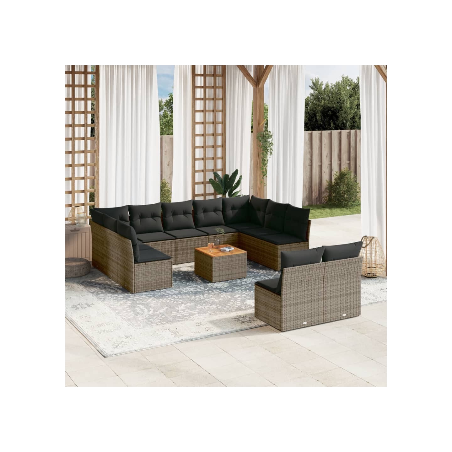 Salon de jardin avec coussins 12 pcs gris résine tressée