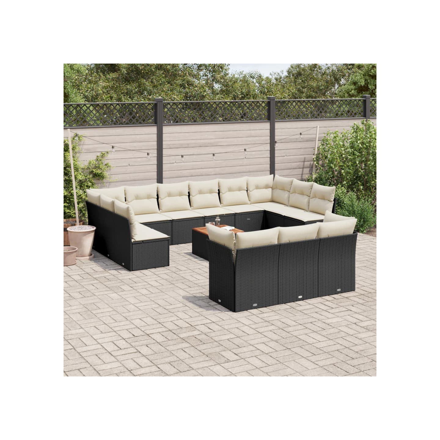 Salon de jardin avec coussins 14 pcs noir résine tressée