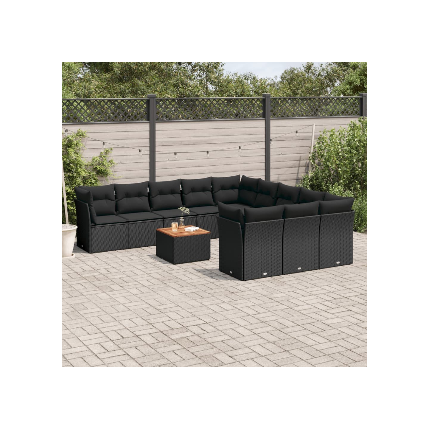 Salon de jardin 12 pcs avec coussins noir résine tressée