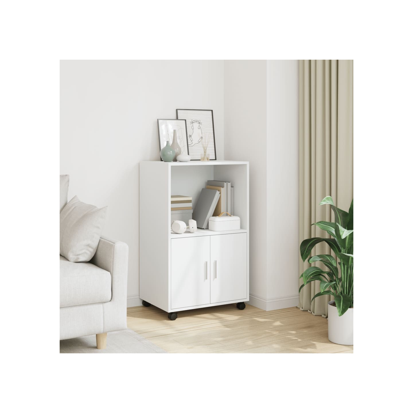 Armoire à roulettes blanc 55x40x91 cm bois d’ingénierie