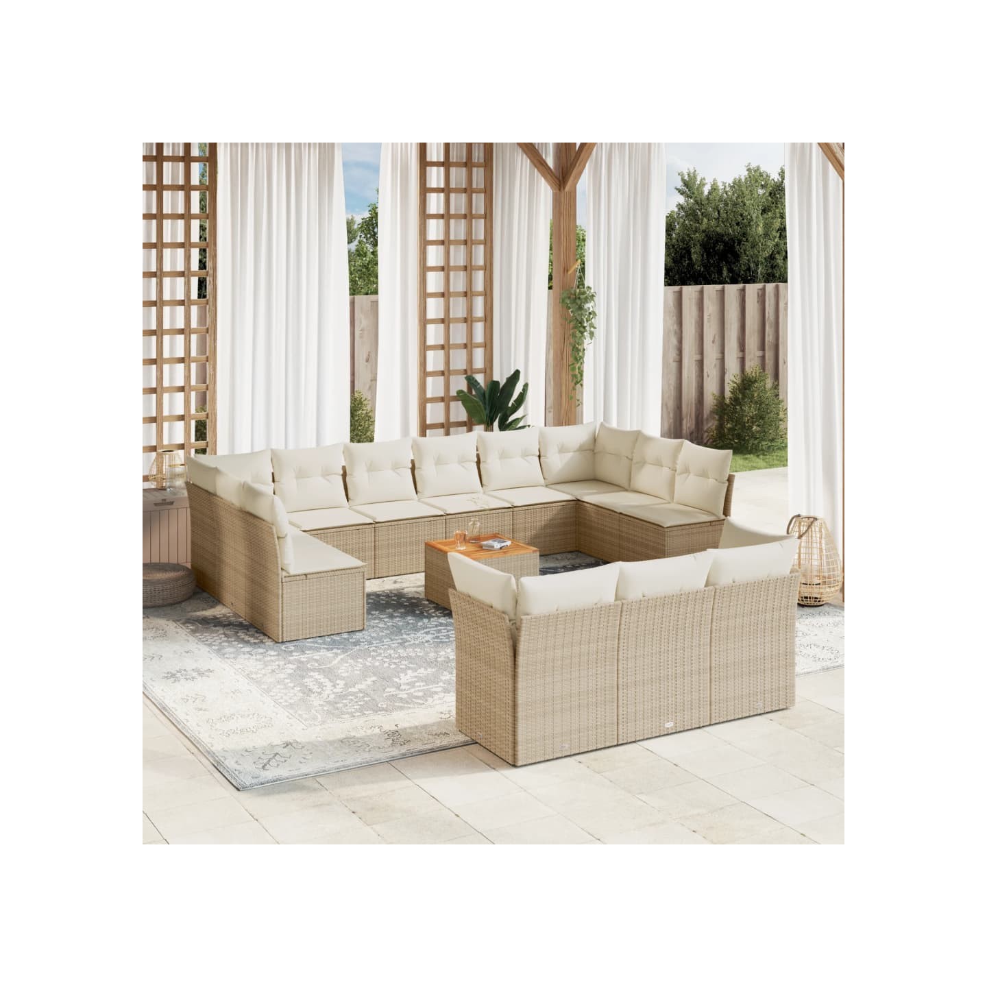 Salon de jardin avec coussins 14 pcs beige résine tressée