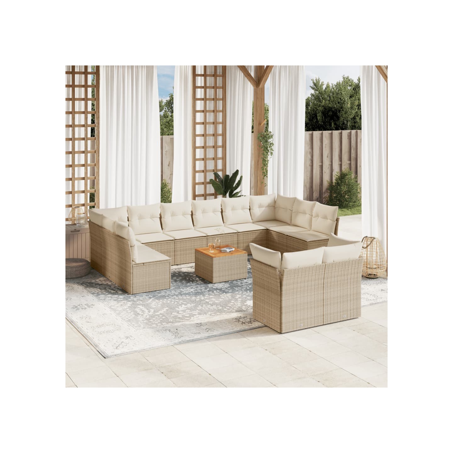 Salon de jardin avec coussins 13 pcs beige résine tressée