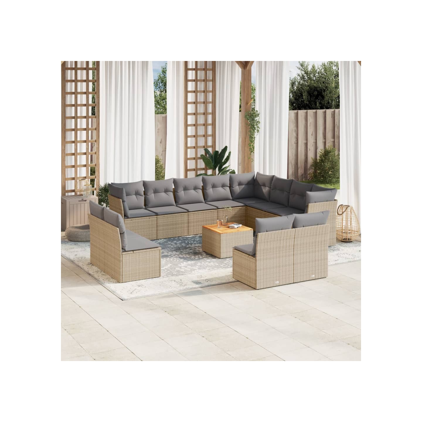 Salon de jardin avec coussins 13 pcs beige résine tressée
